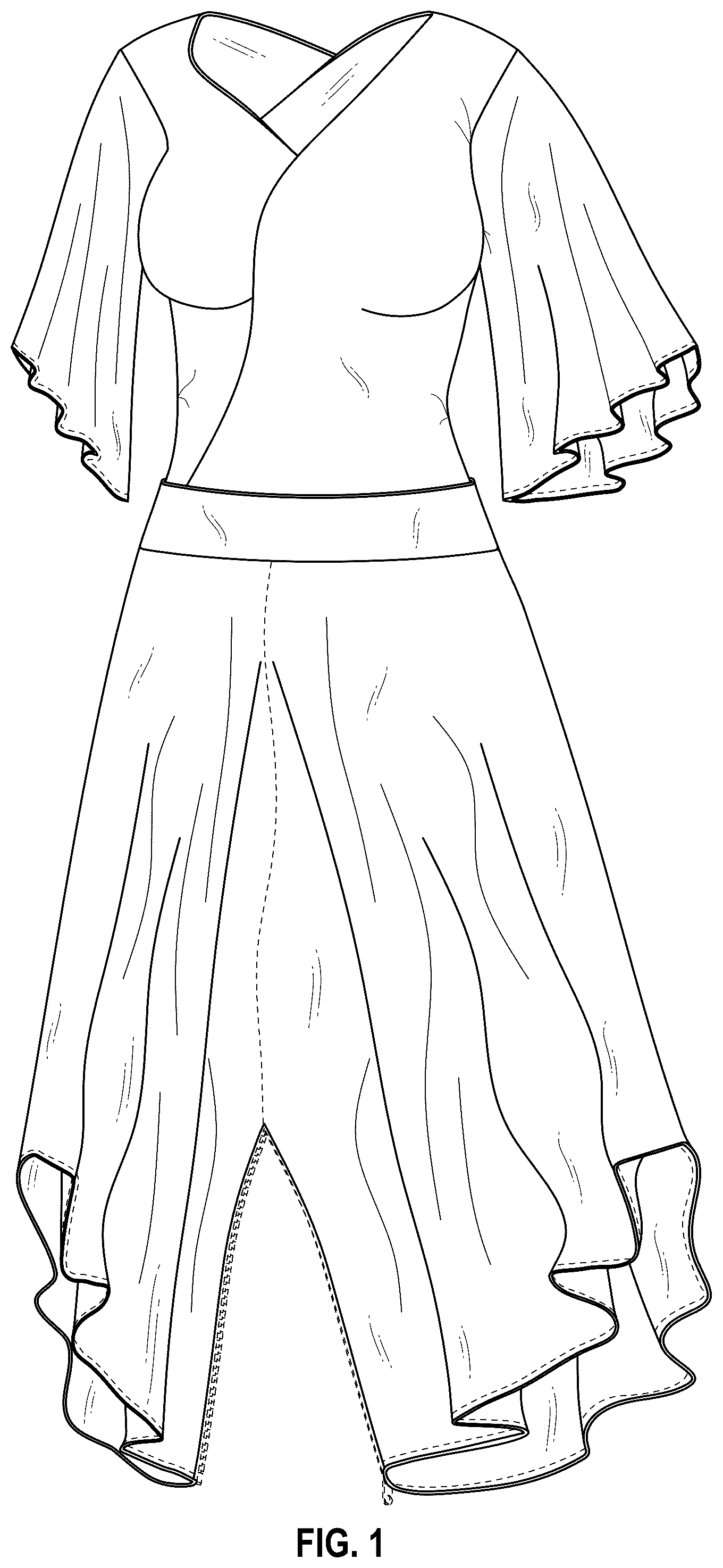 Patent USD1076337 Figure 1 – Clothing article with detachable fastenable extended inseam crotch