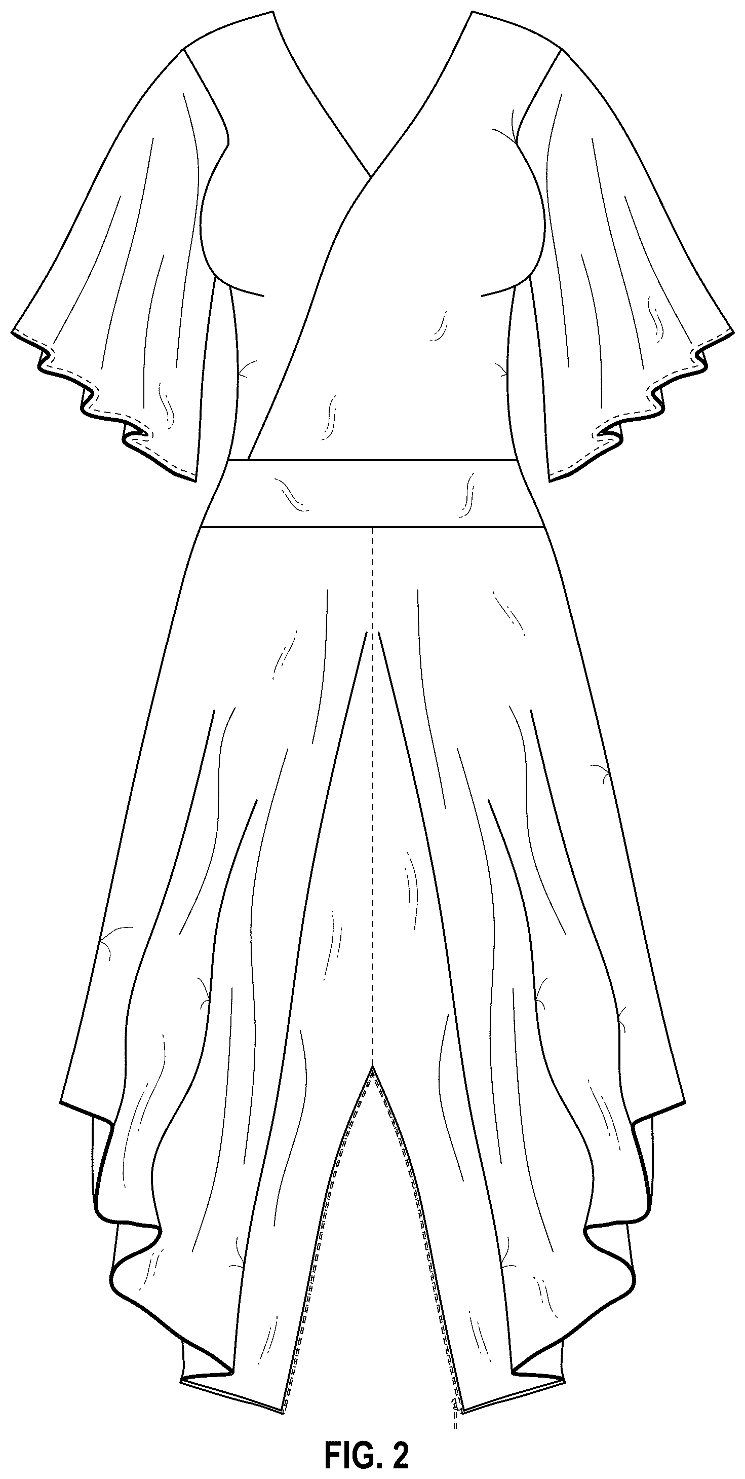 Patent USD1076337 Figure 2 – Clothing article with detachable fastenable extended inseam crotch
