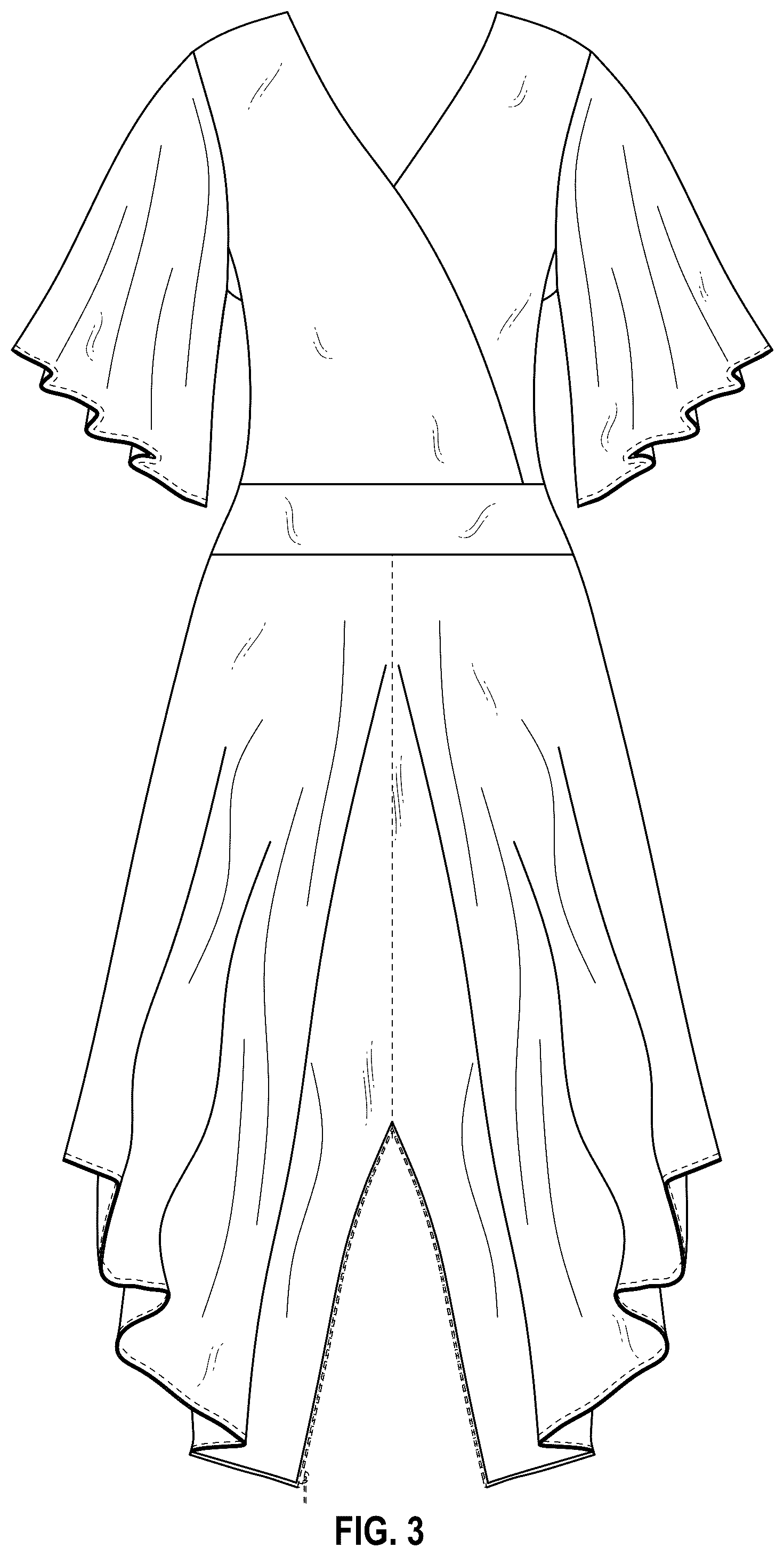 Patent USD1076337 Figure 3 – Clothing article with detachable fastenable extended inseam crotch