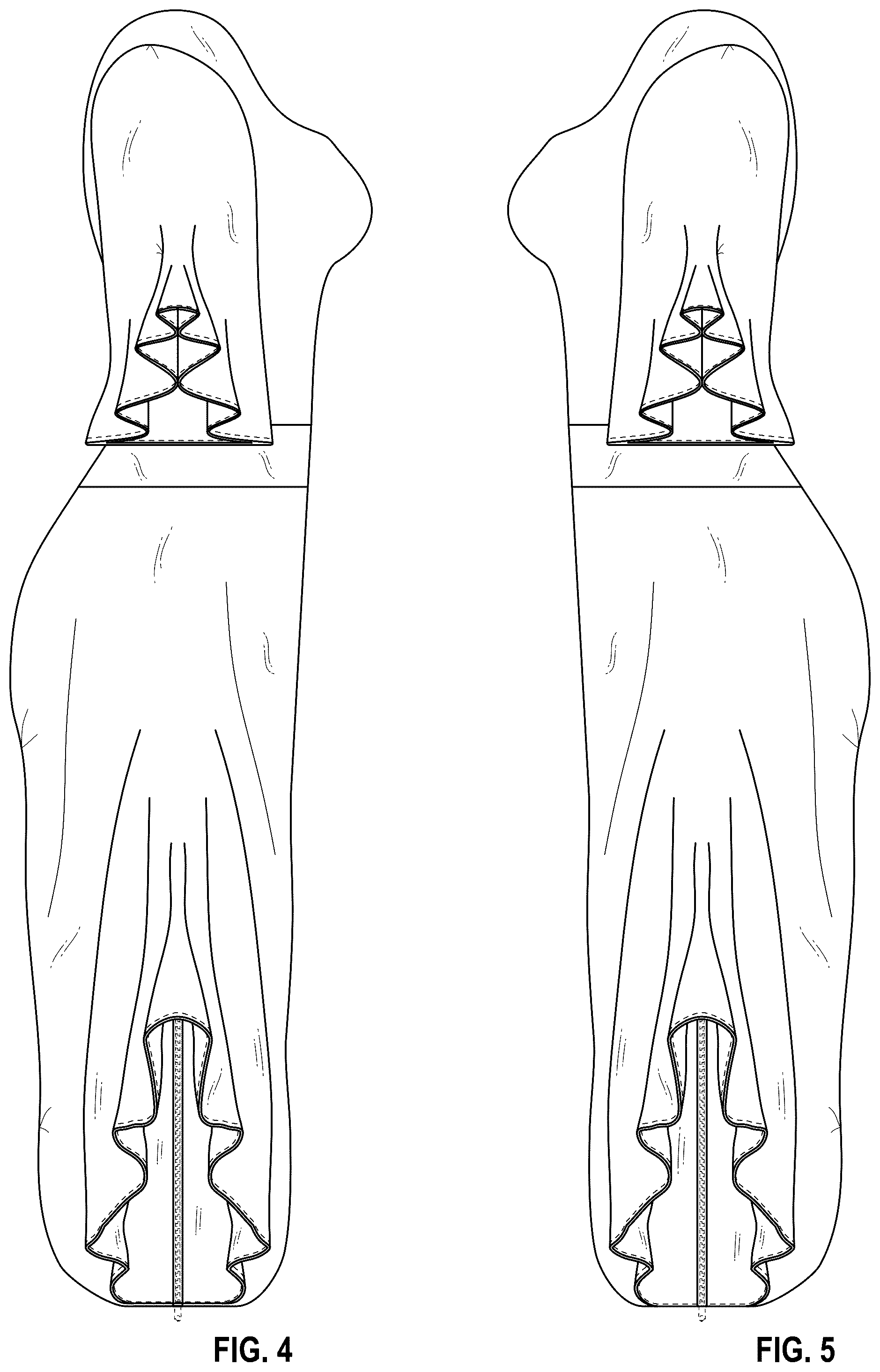 Patent USD1076337 Figure 4 – Clothing article with detachable fastenable extended inseam crotch