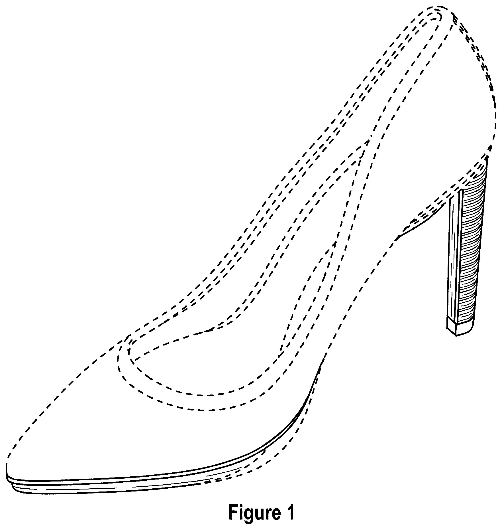 Patent USD1076379 — Pointed toe shoe with heel and outsole patch — Figure 1
