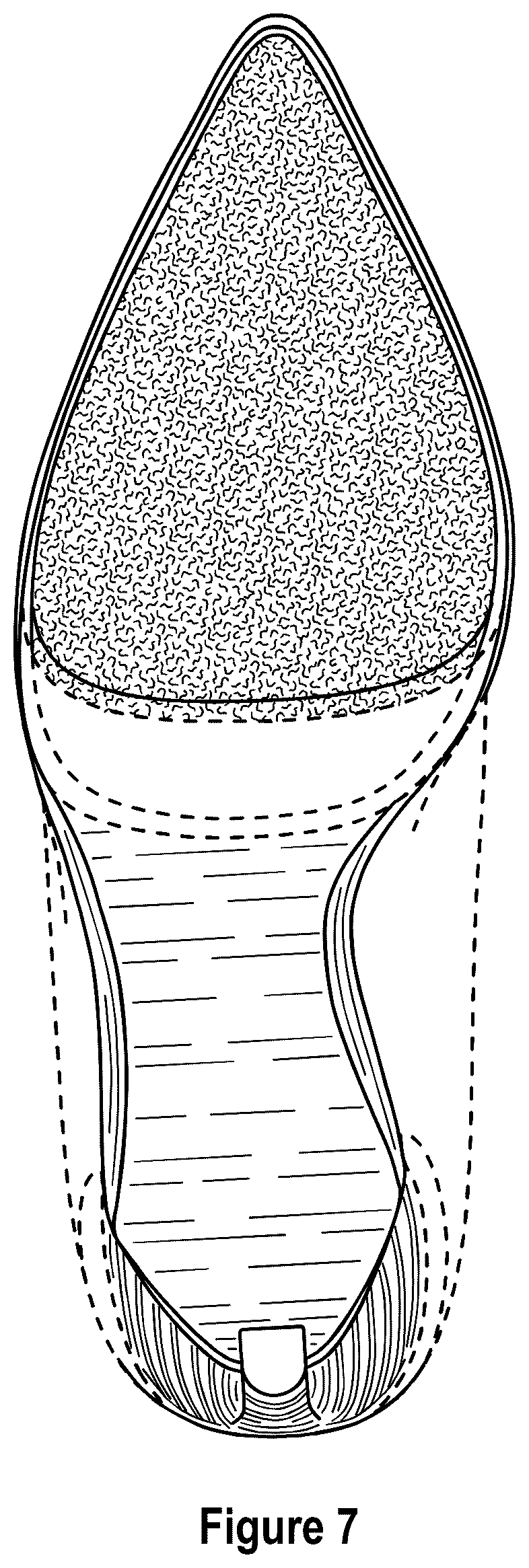 Patent USD1076379 Figure 7 – Pointed toe shoe with heel and outsole patch
