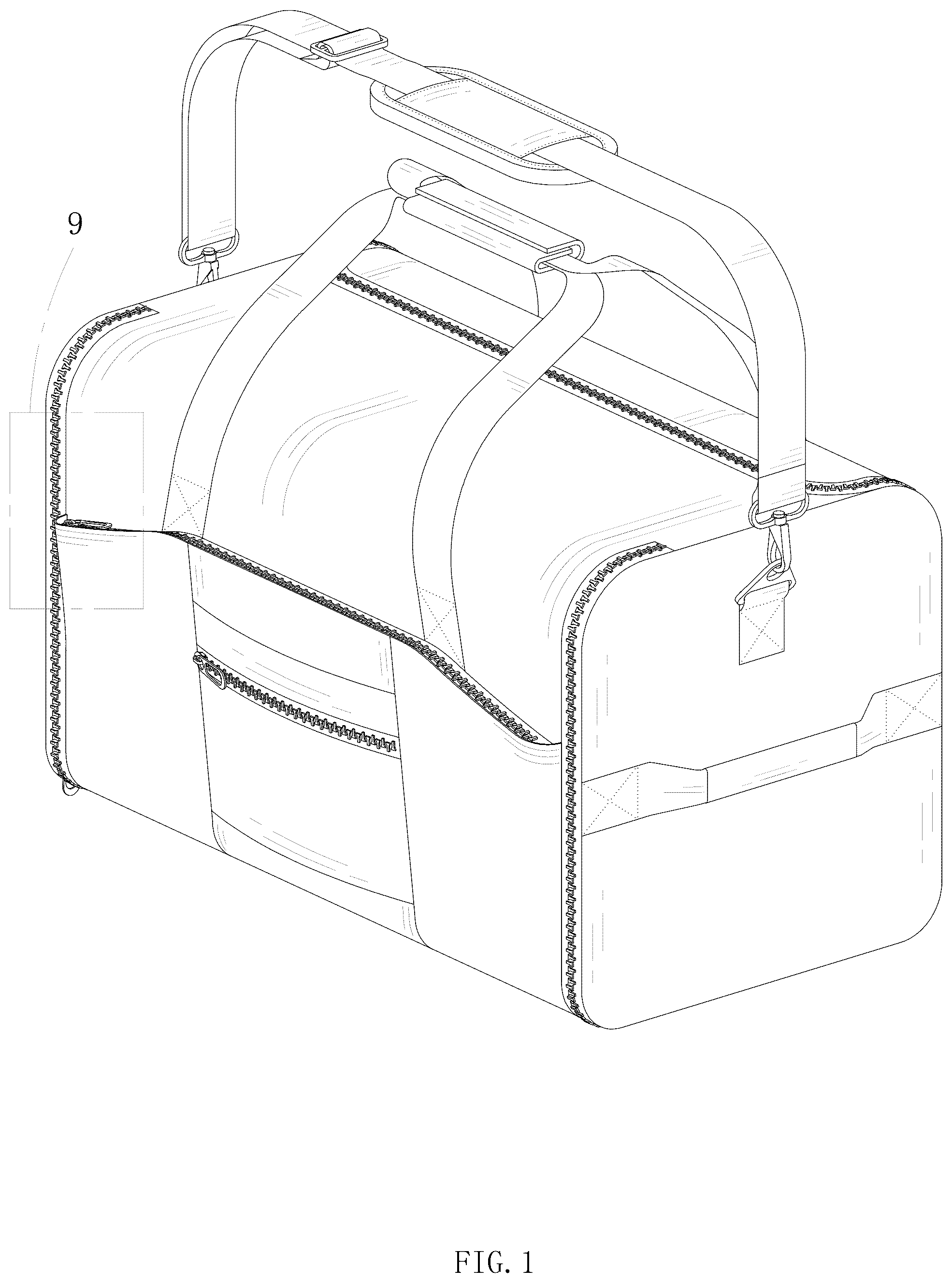 Patent USD1076422 Figure 1 – Garment duffle bag