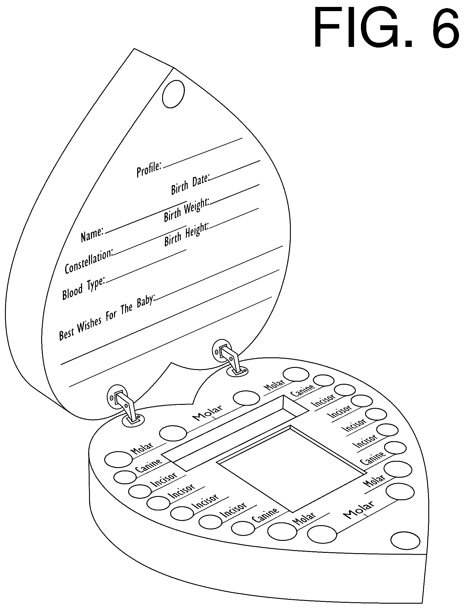 Patent USD1076428 Figure 6 – Baby tooth box