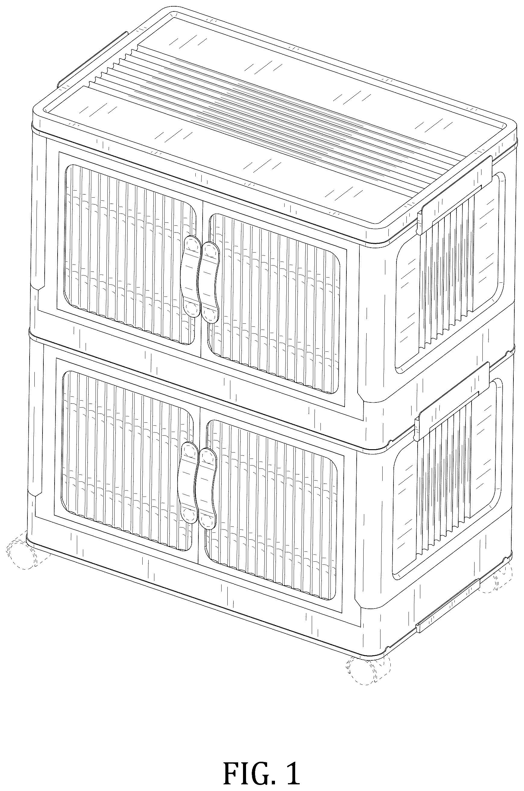 Patent USD1076443 Figure 1 – Set of foldable storage bins