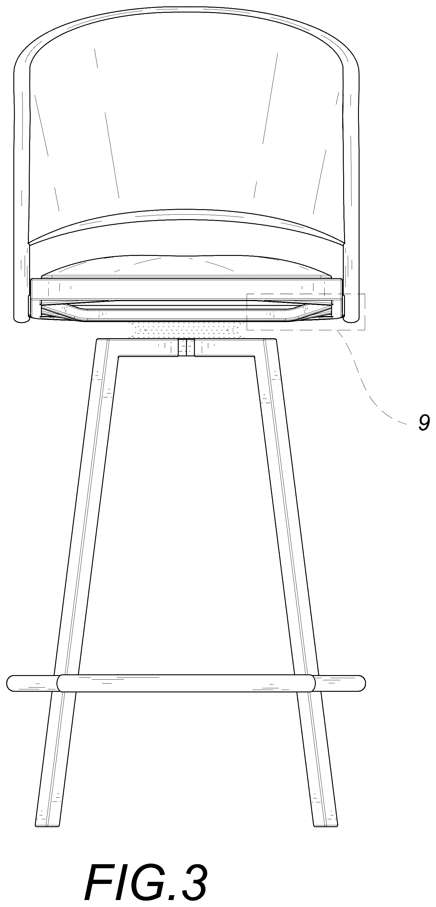 Patent USD1076480 Figure 3 – Outdoor swivel bar chair