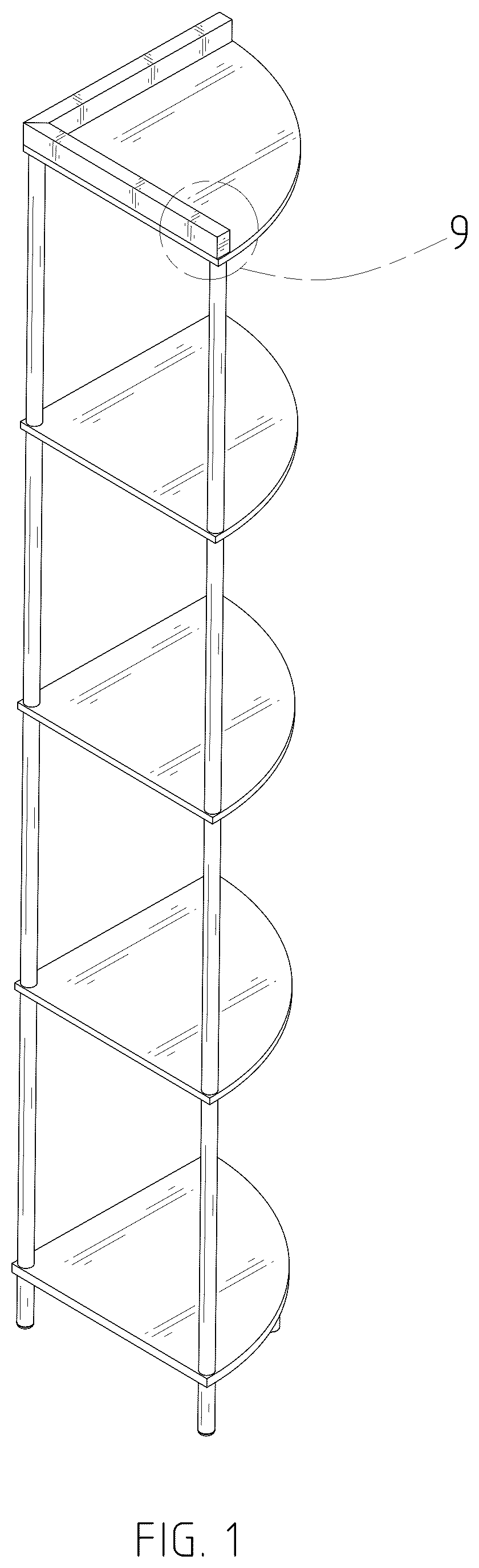 Patent USD1076521 — Corner shelf — Figure 1