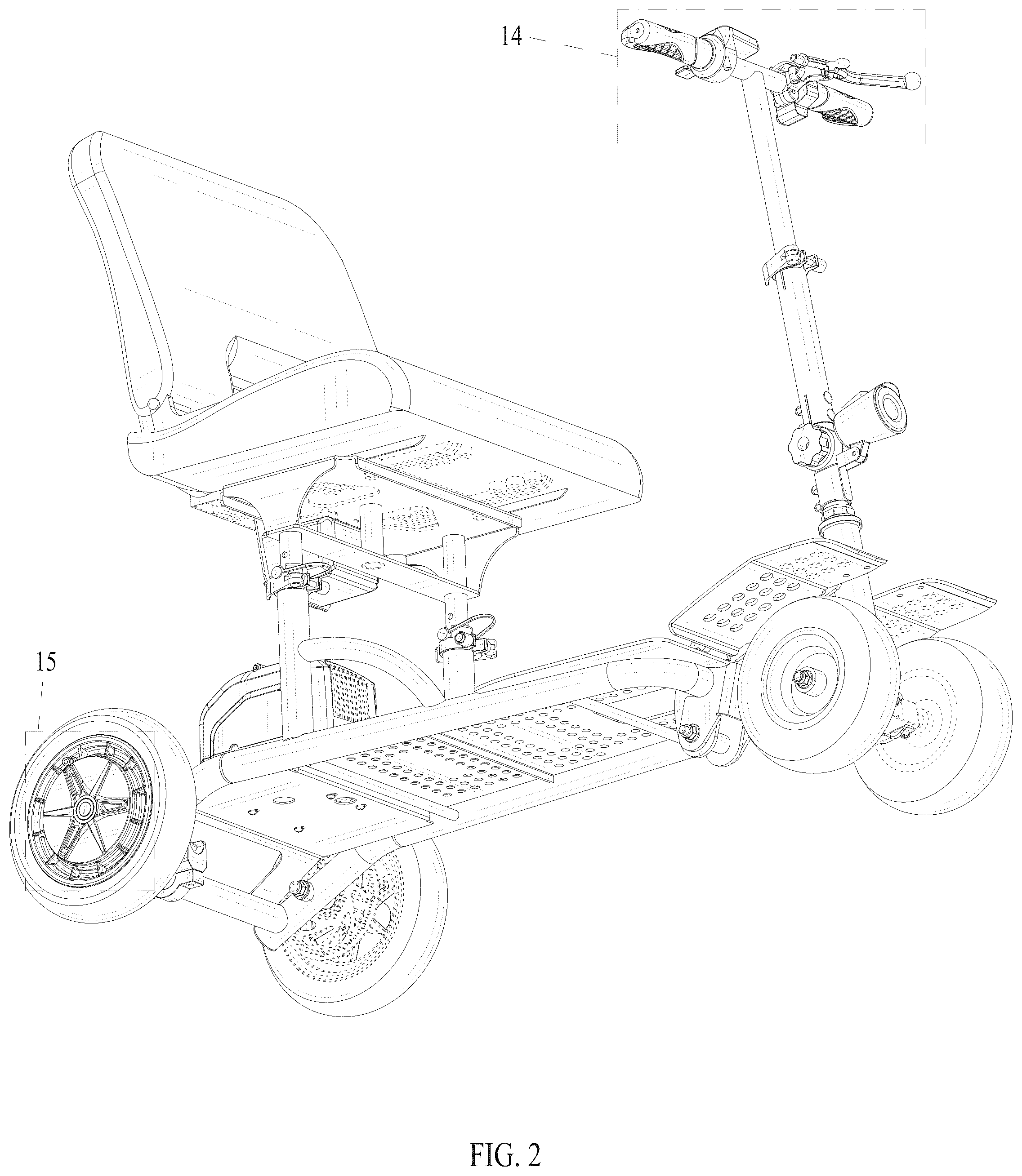 Patent USD1076733 Figure 2 – Portable mobility scooter
