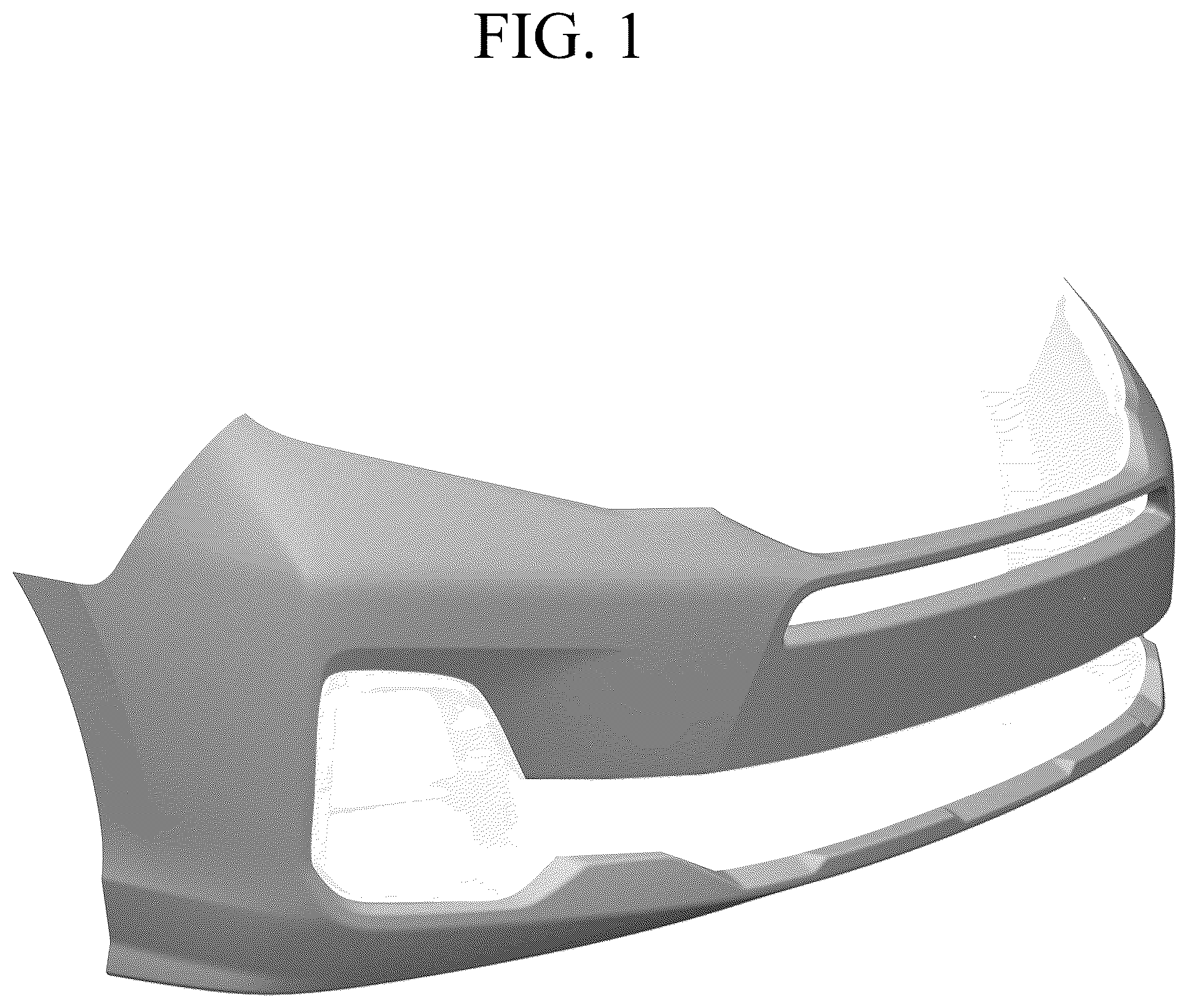 Patent USD1076739 Figure 1 – Front bumper for automobile