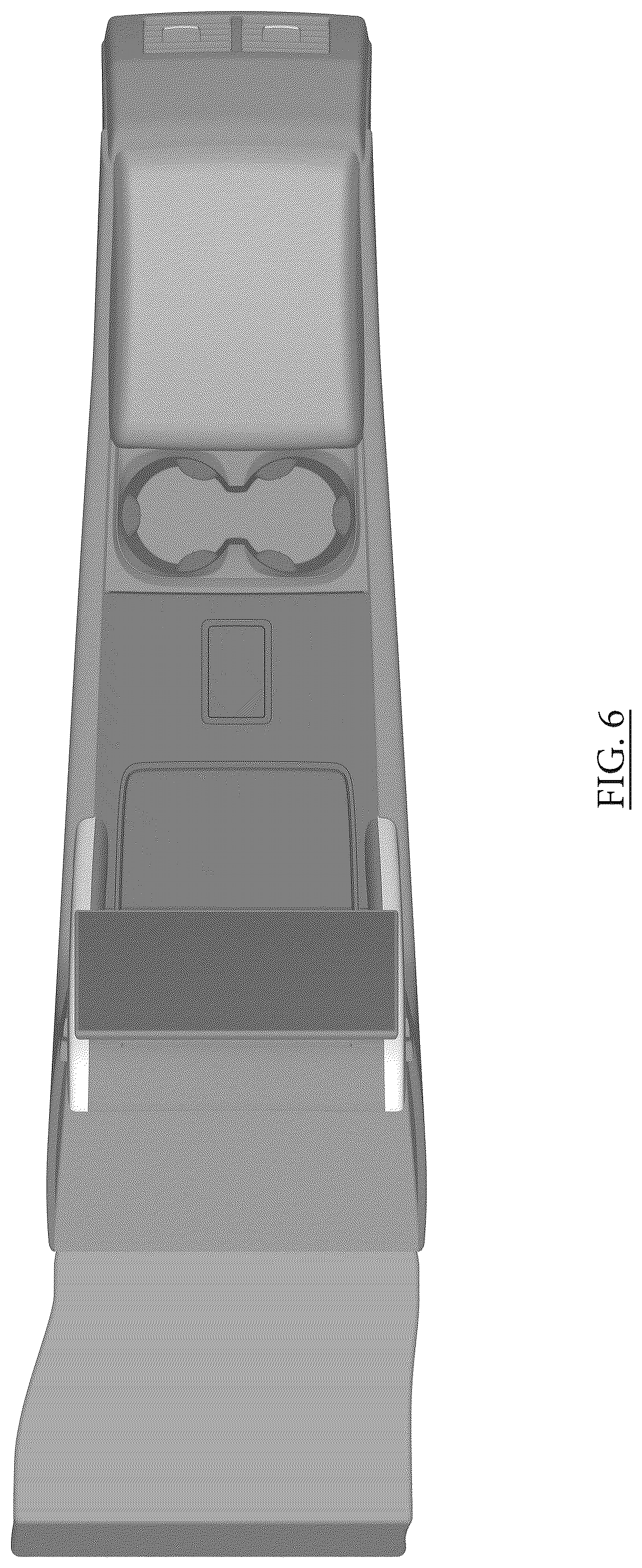 Patent USD1076767 Figure 6 – Vehicle center console