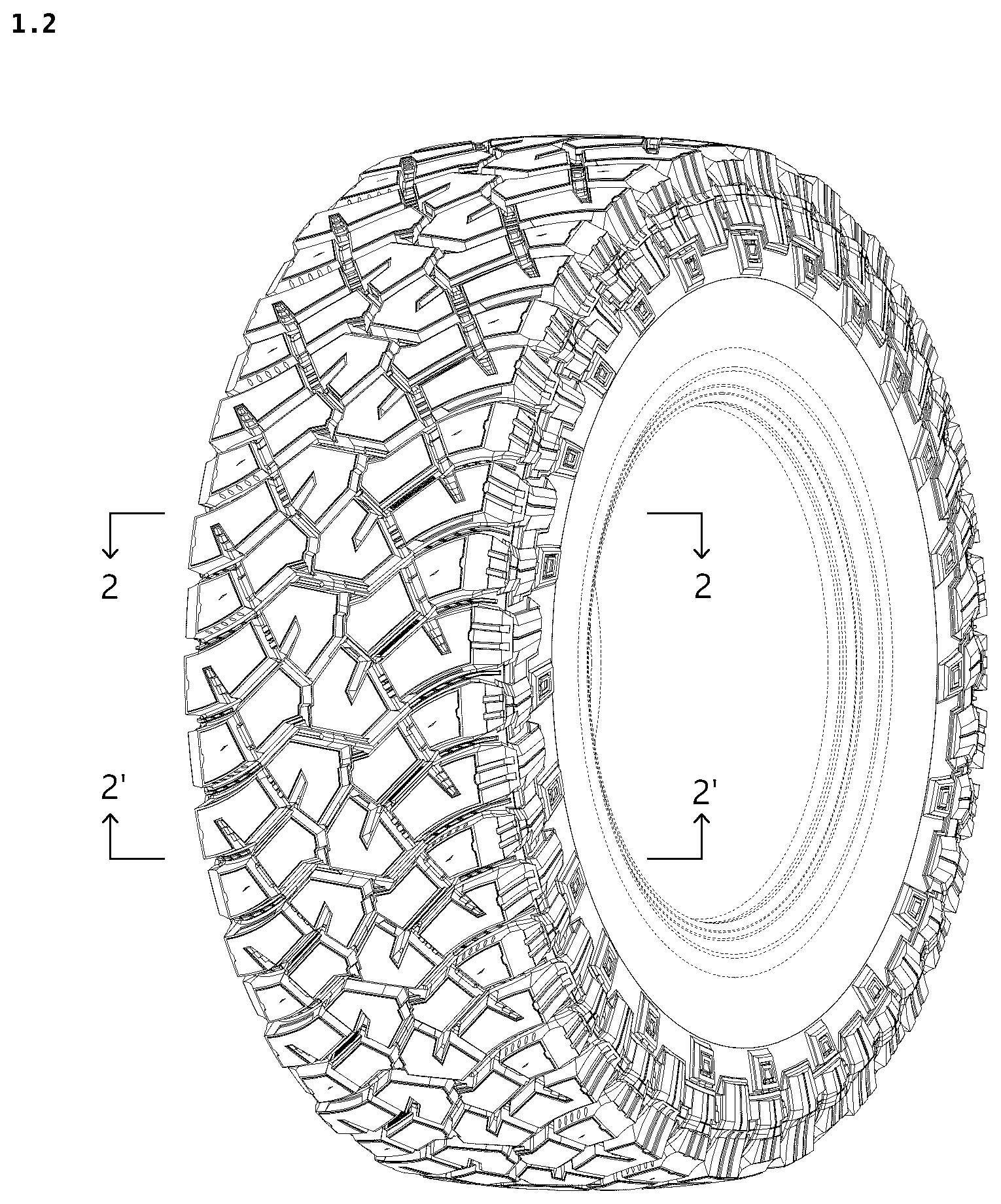 Patent USD1076781 Figure 2 – Tyre tread