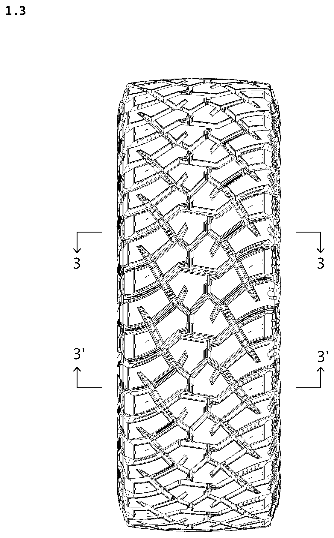 Patent USD1076781 Figure 3 – Tyre tread