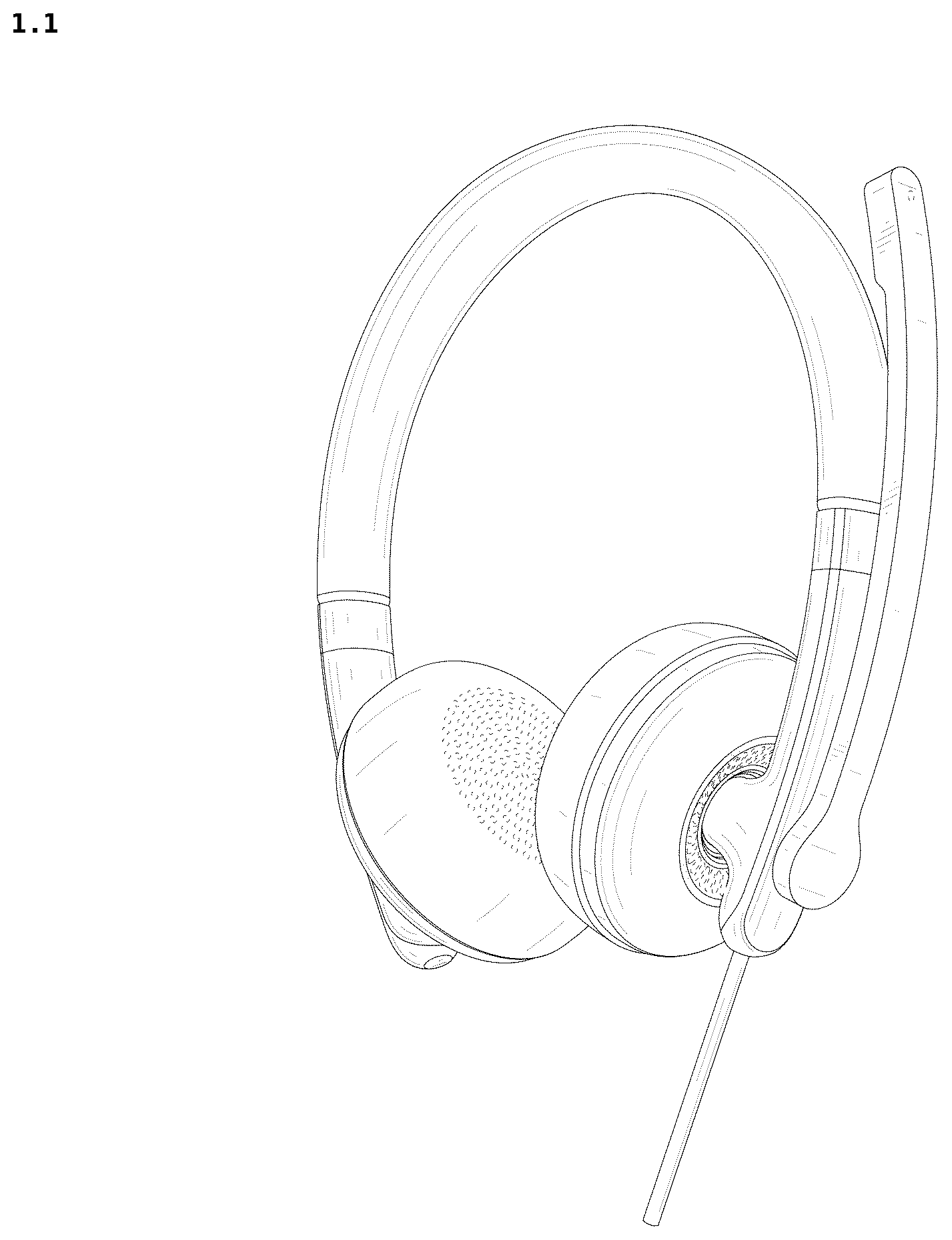 Patent USD1076875 Figure 1 – Headset for telephones with earphones and microphones combined