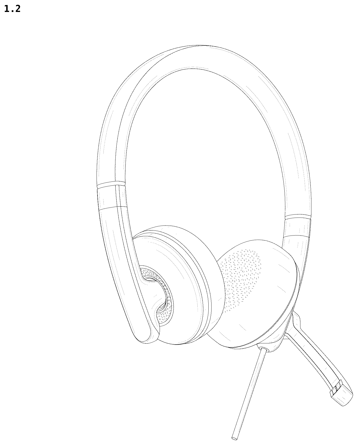 Patent USD1076875 Figure 2 – Headset for telephones with earphones and microphones combined