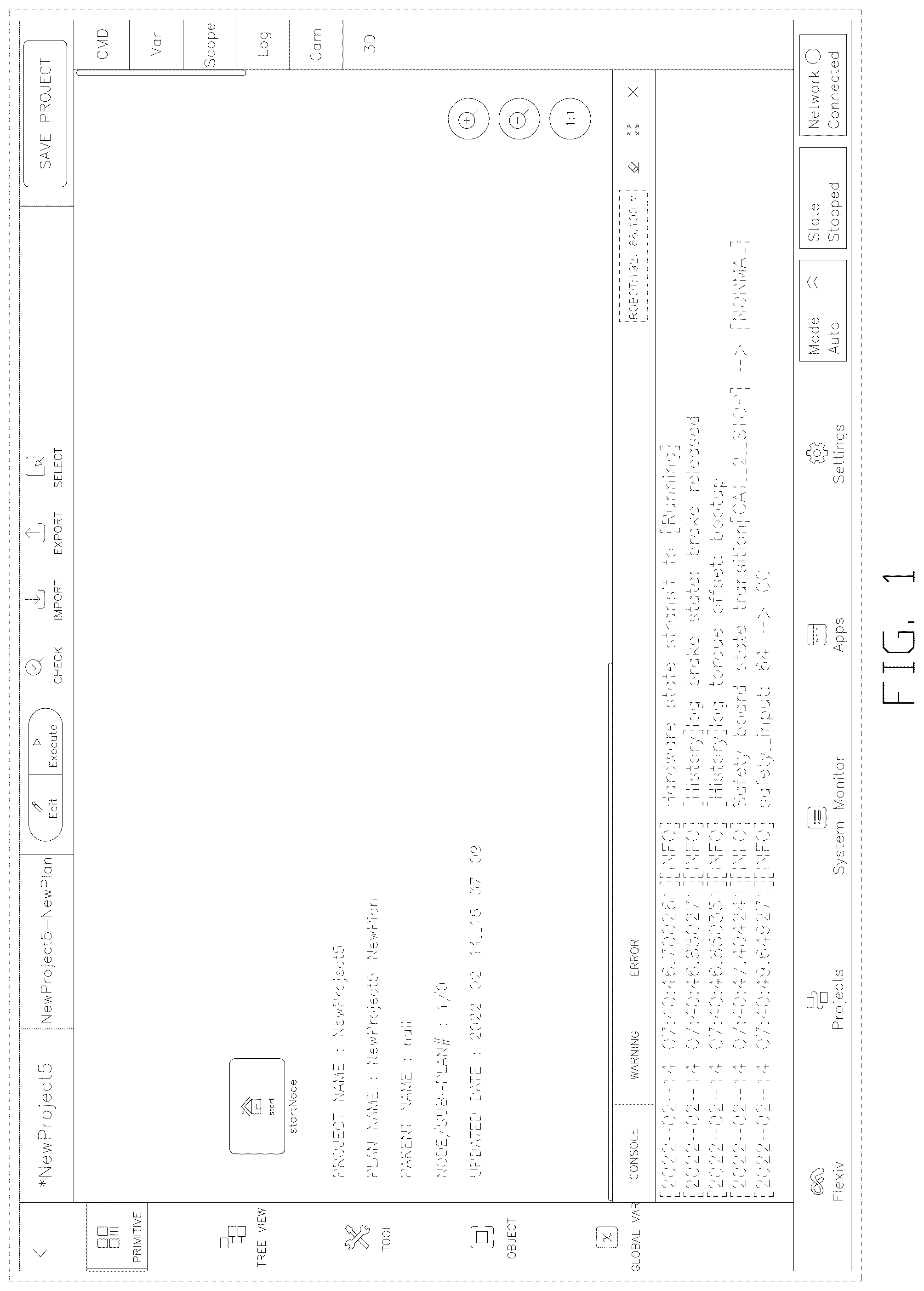 Patent USD1076936 Figure 1 – Display screen with graphical user interface for editing and running project