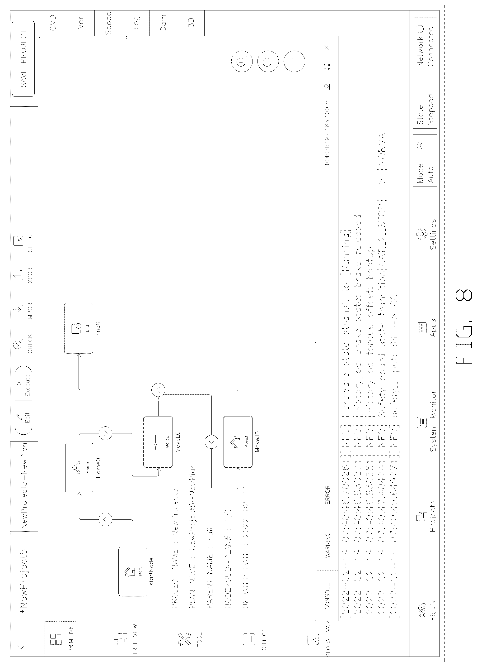 Patent USD1076936 Figure 8 – Display screen with graphical user interface for editing and running project