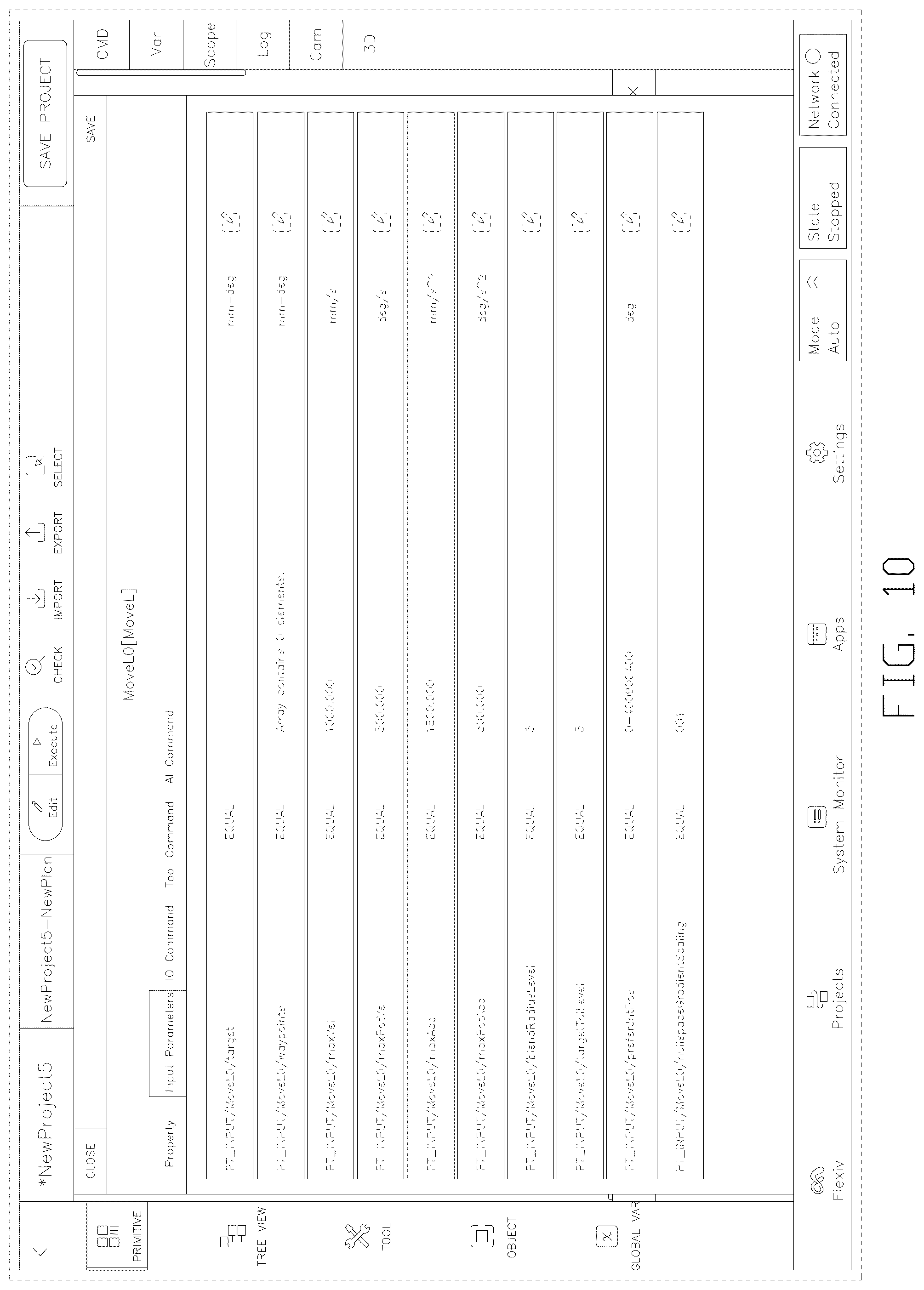Patent USD1076936 Figure 10 – Display screen with graphical user interface for editing and running project