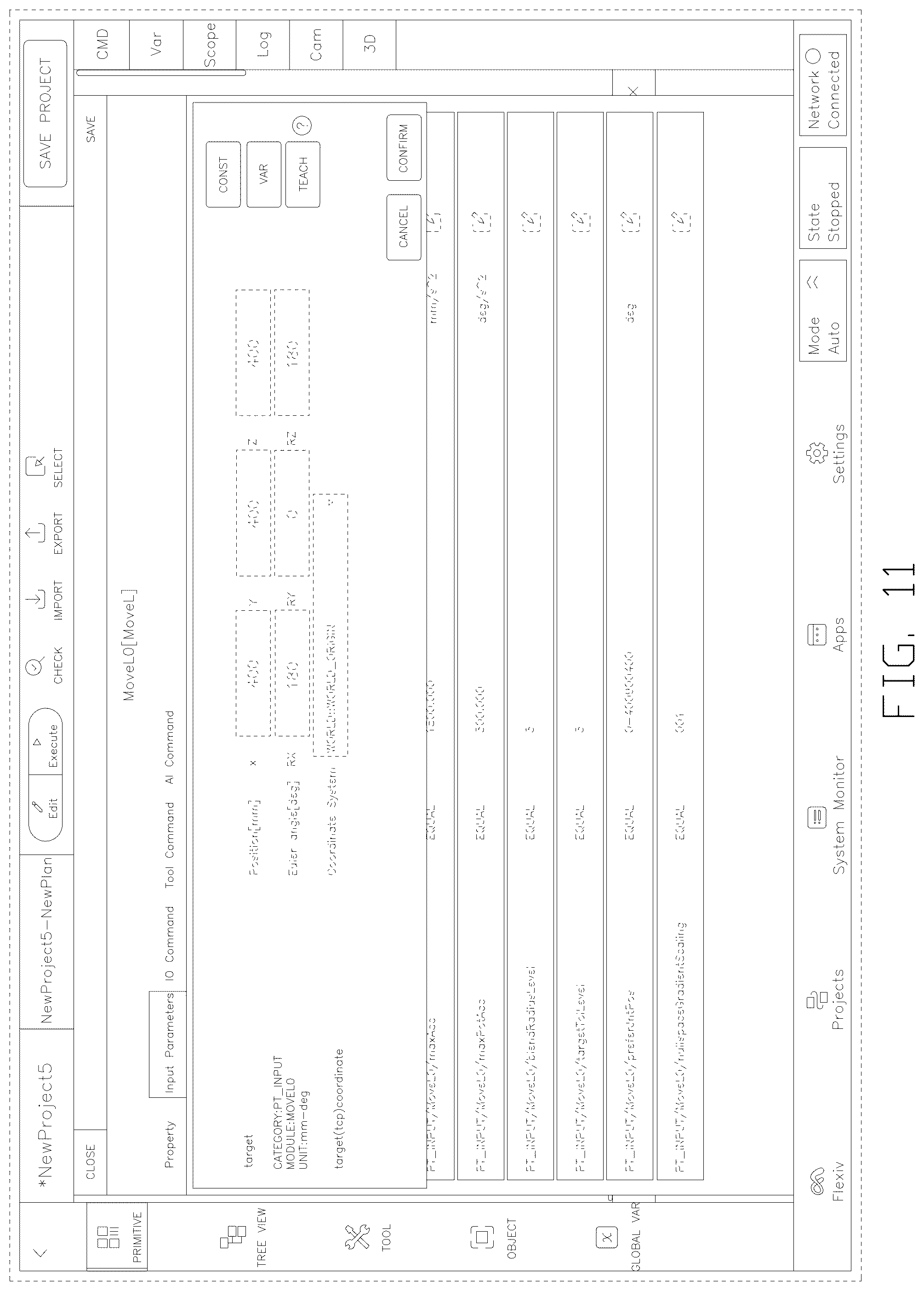 Patent USD1076936 Figure 11 – Display screen with graphical user interface for editing and running project
