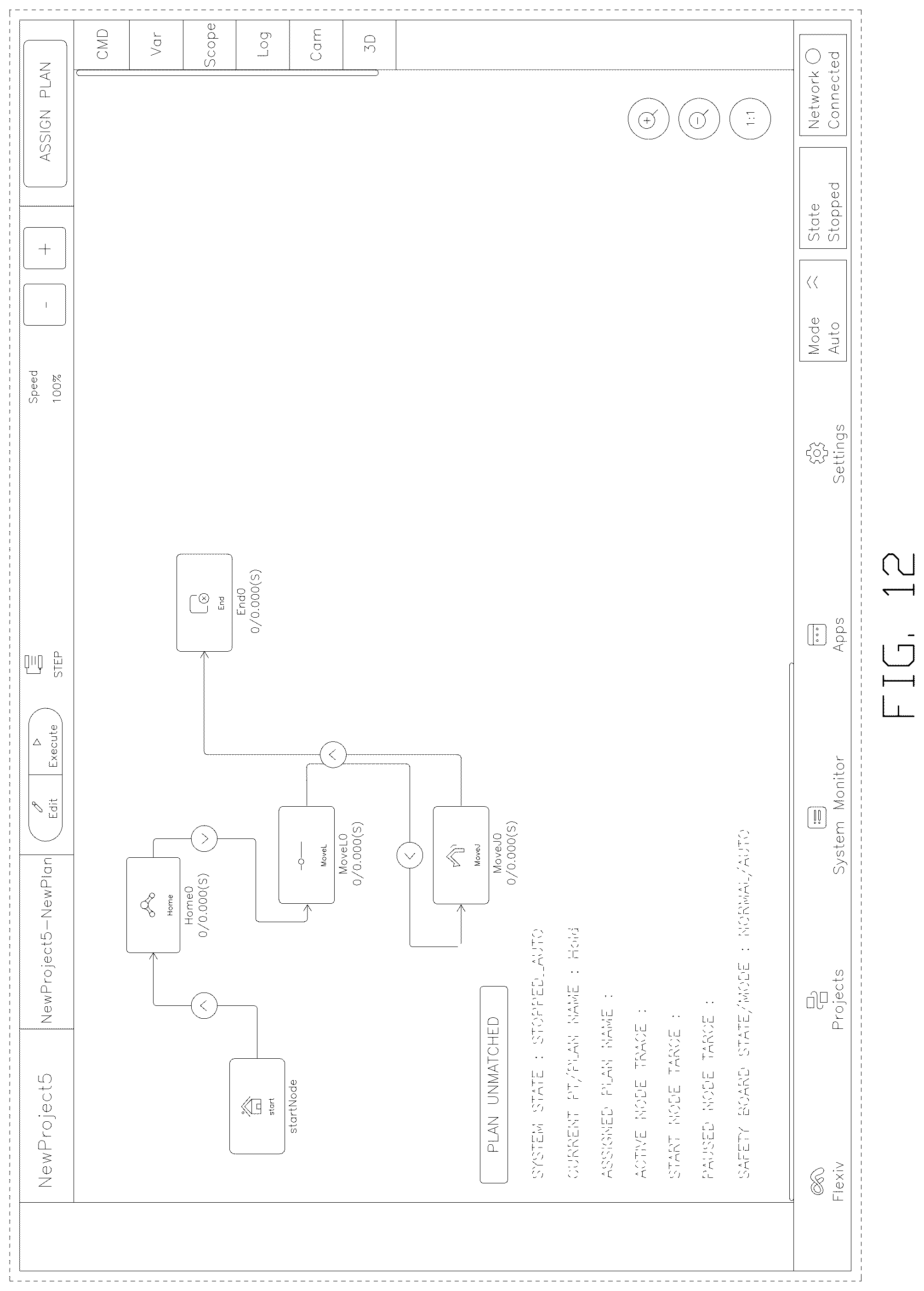 Patent USD1076936 Figure 12 – Display screen with graphical user interface for editing and running project