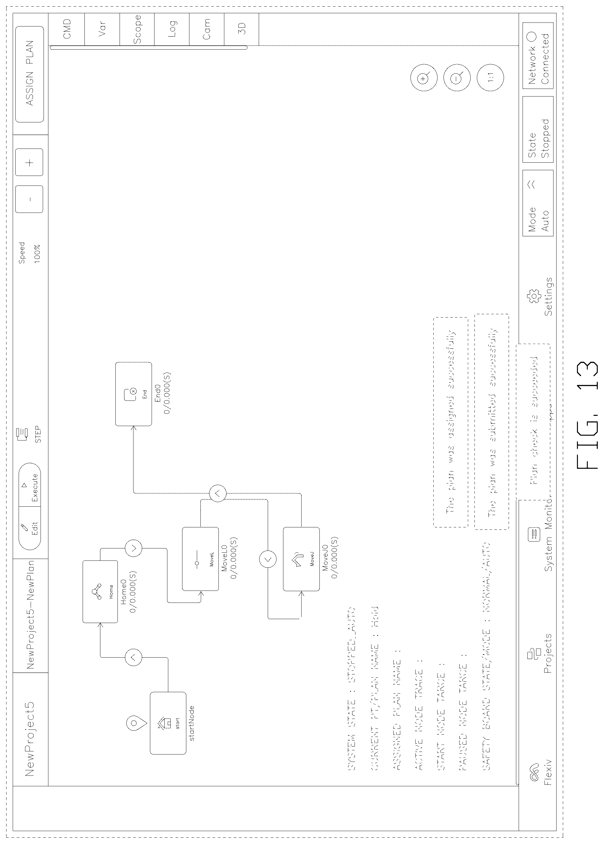 Patent USD1076936 Figure 13 – Display screen with graphical user interface for editing and running project