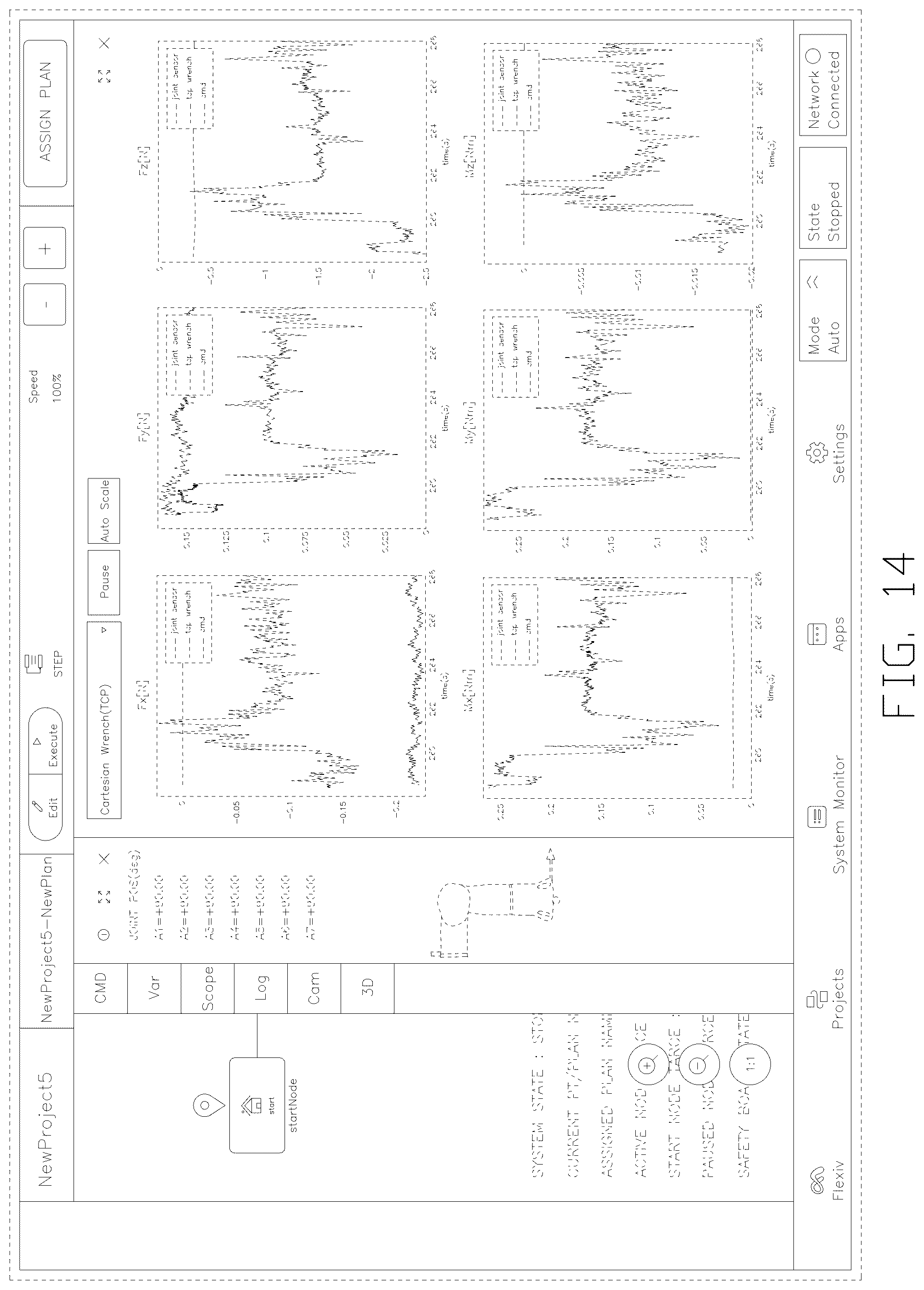 Patent USD1076936 Figure 14 – Display screen with graphical user interface for editing and running project
