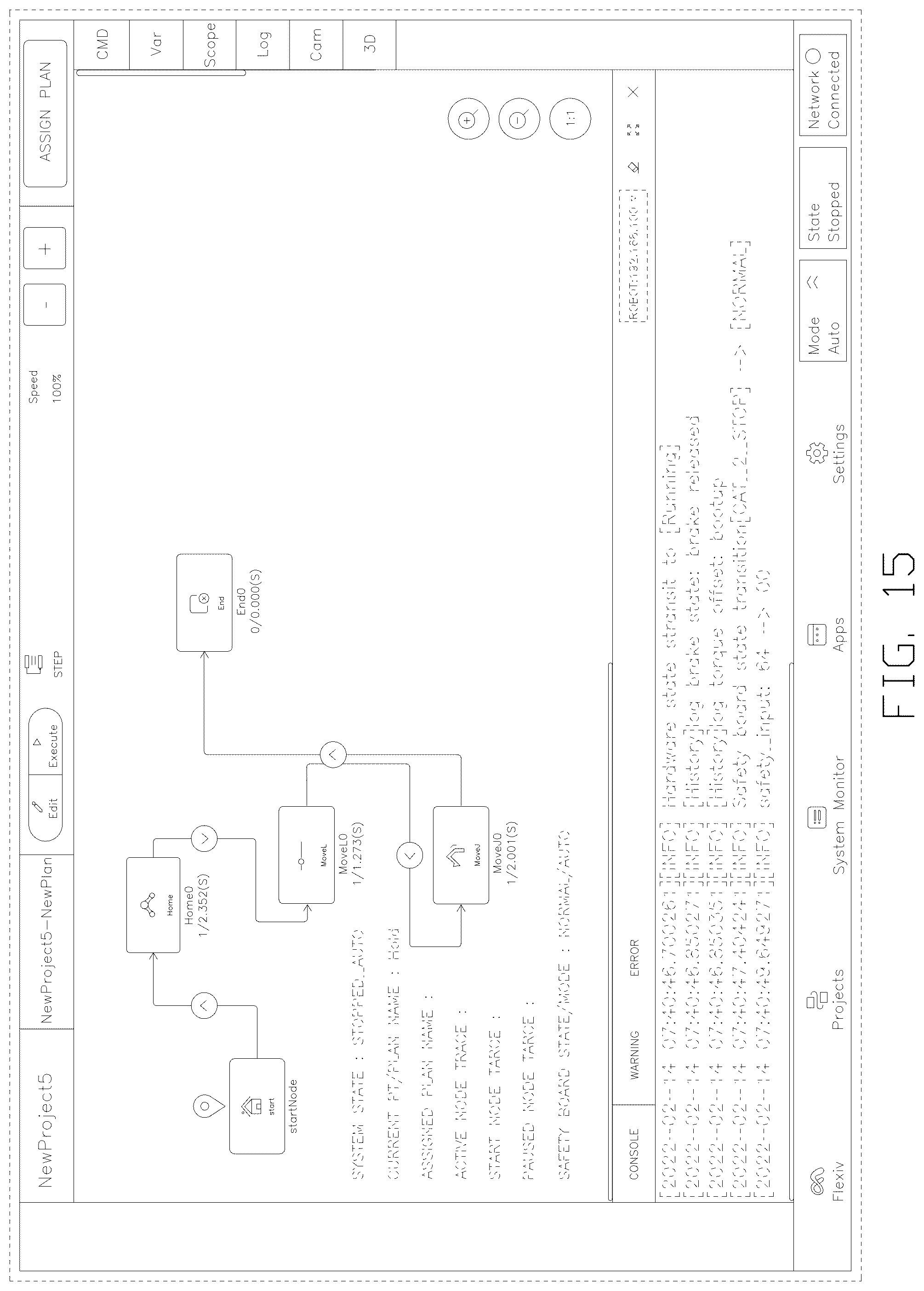 Patent USD1076936 Figure 15 – Display screen with graphical user interface for editing and running project