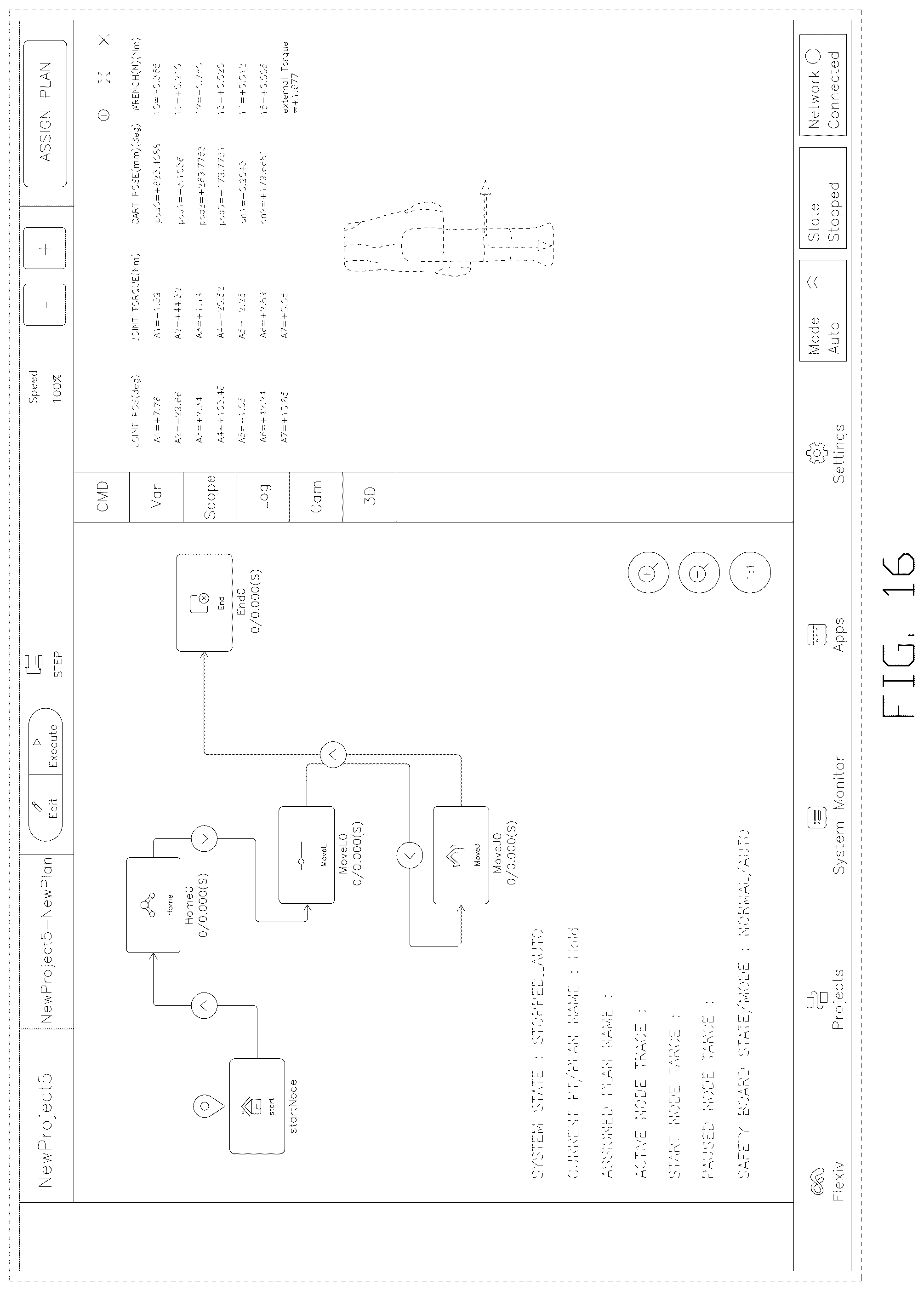 Patent USD1076936 Figure 16 – Display screen with graphical user interface for editing and running project