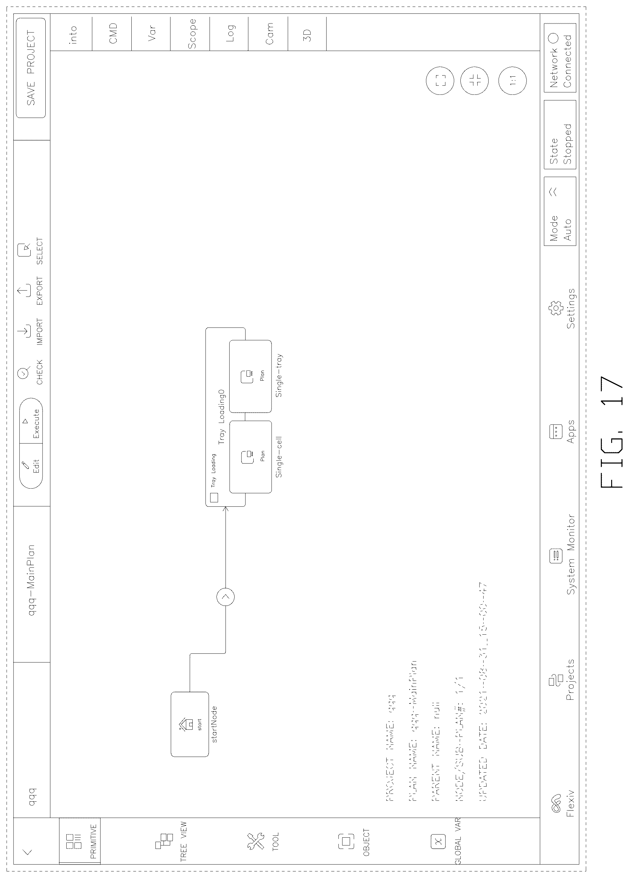 Patent USD1076936 Figure 17 – Display screen with graphical user interface for editing and running project