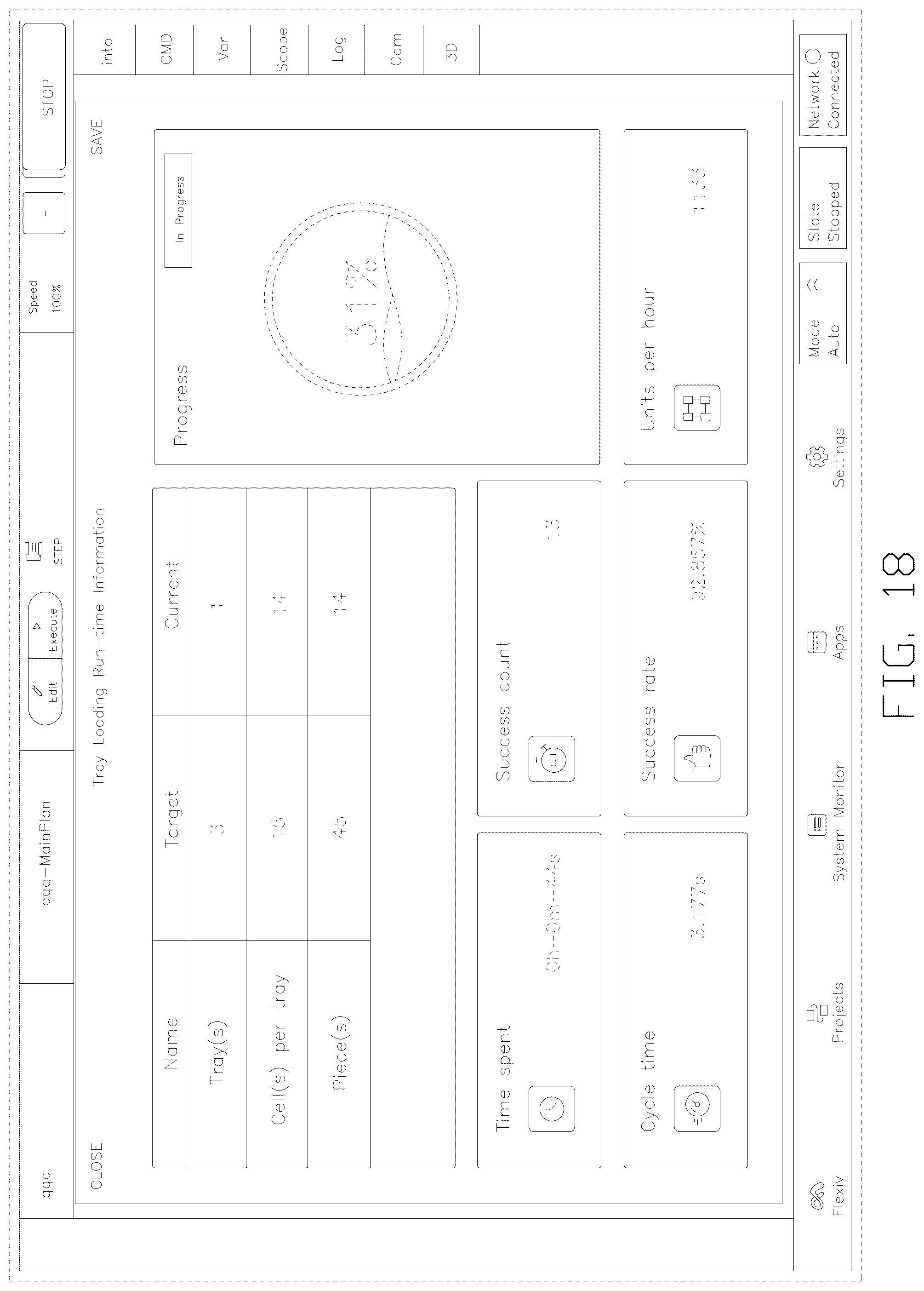 Patent USD1076936 Figure 18 – Display screen with graphical user interface for editing and running project