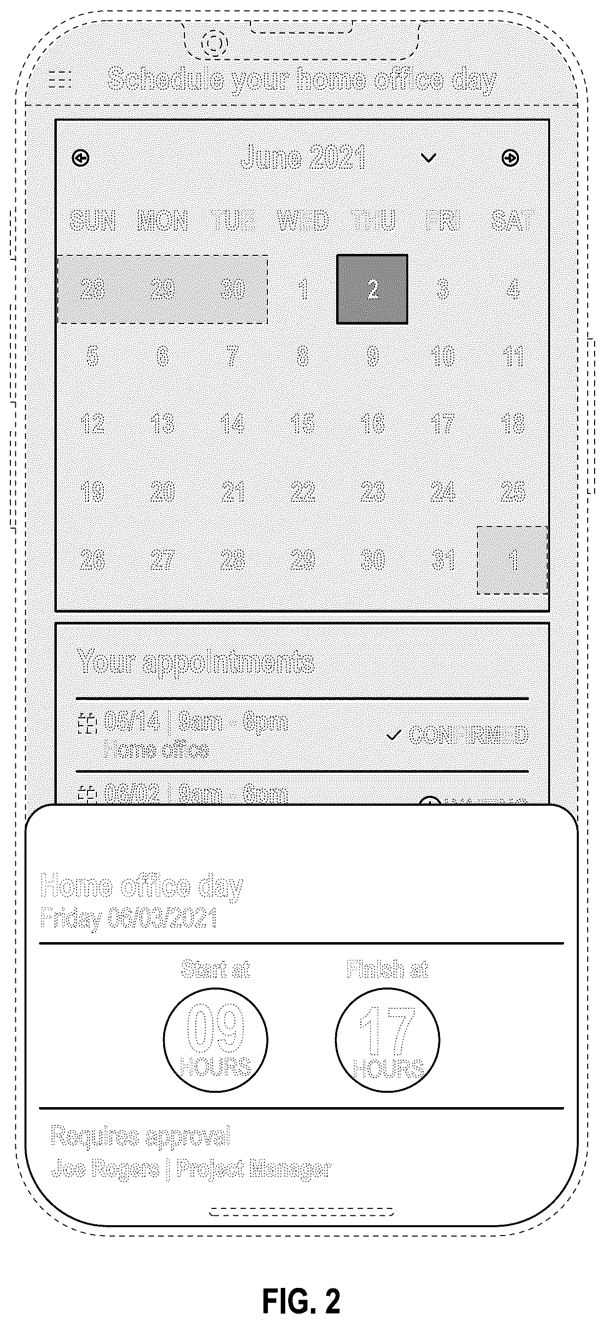 Patent USD1076938 Figure 2 – Display screen, or portion thereof, with a graphical user interface