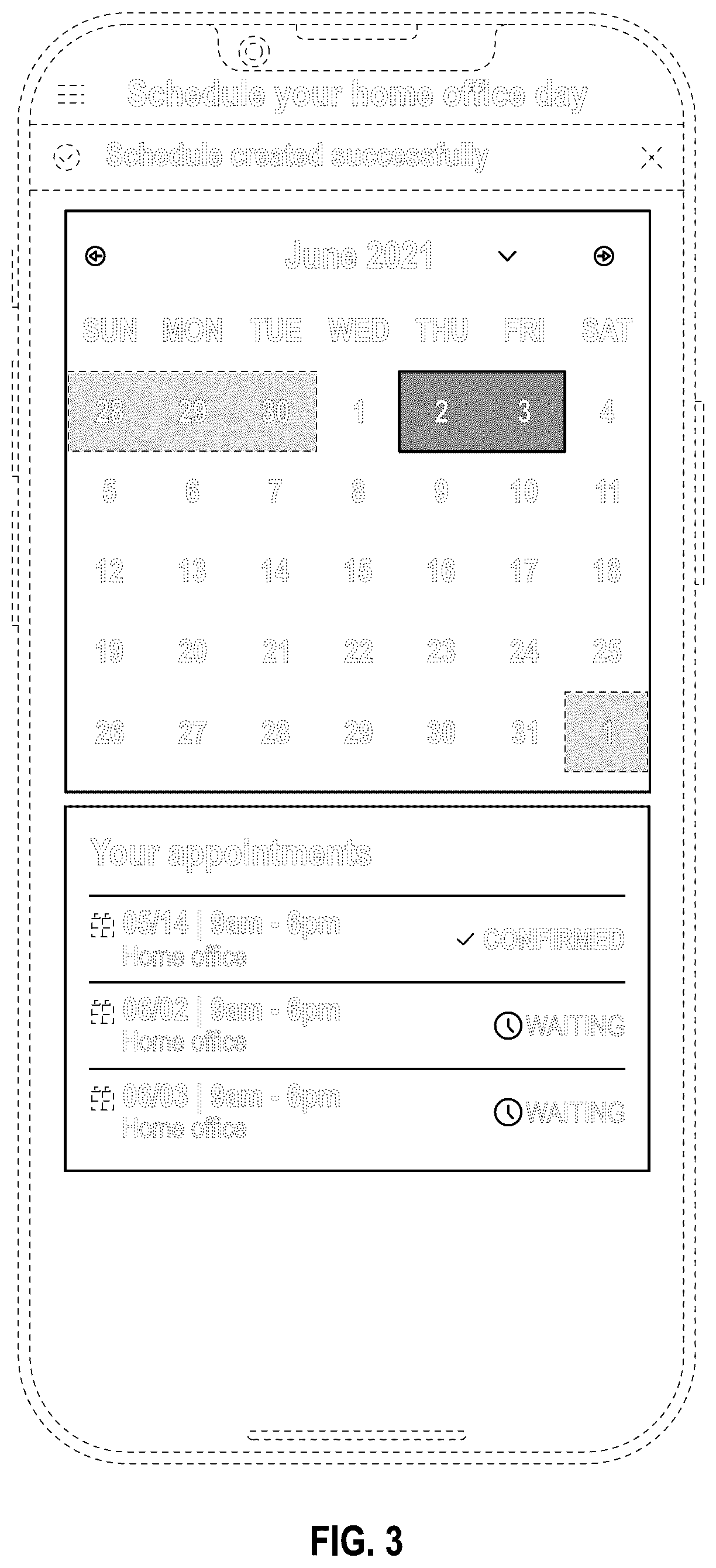 Patent USD1076938 Figure 3 – Display screen, or portion thereof, with a graphical user interface