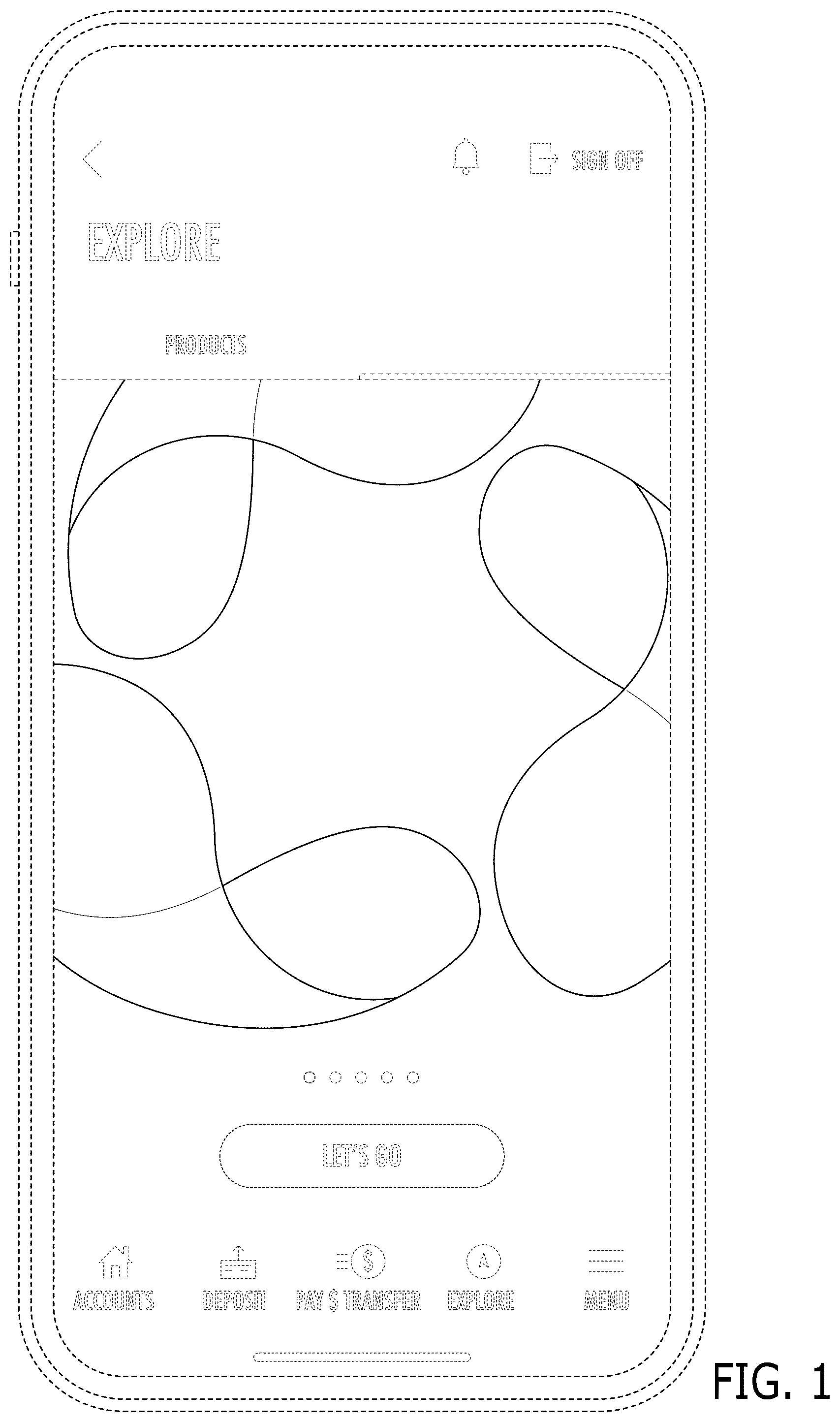 Patent USD1076940 Figure 1 – Display screen or portion thereof with a transitional graphical user interface