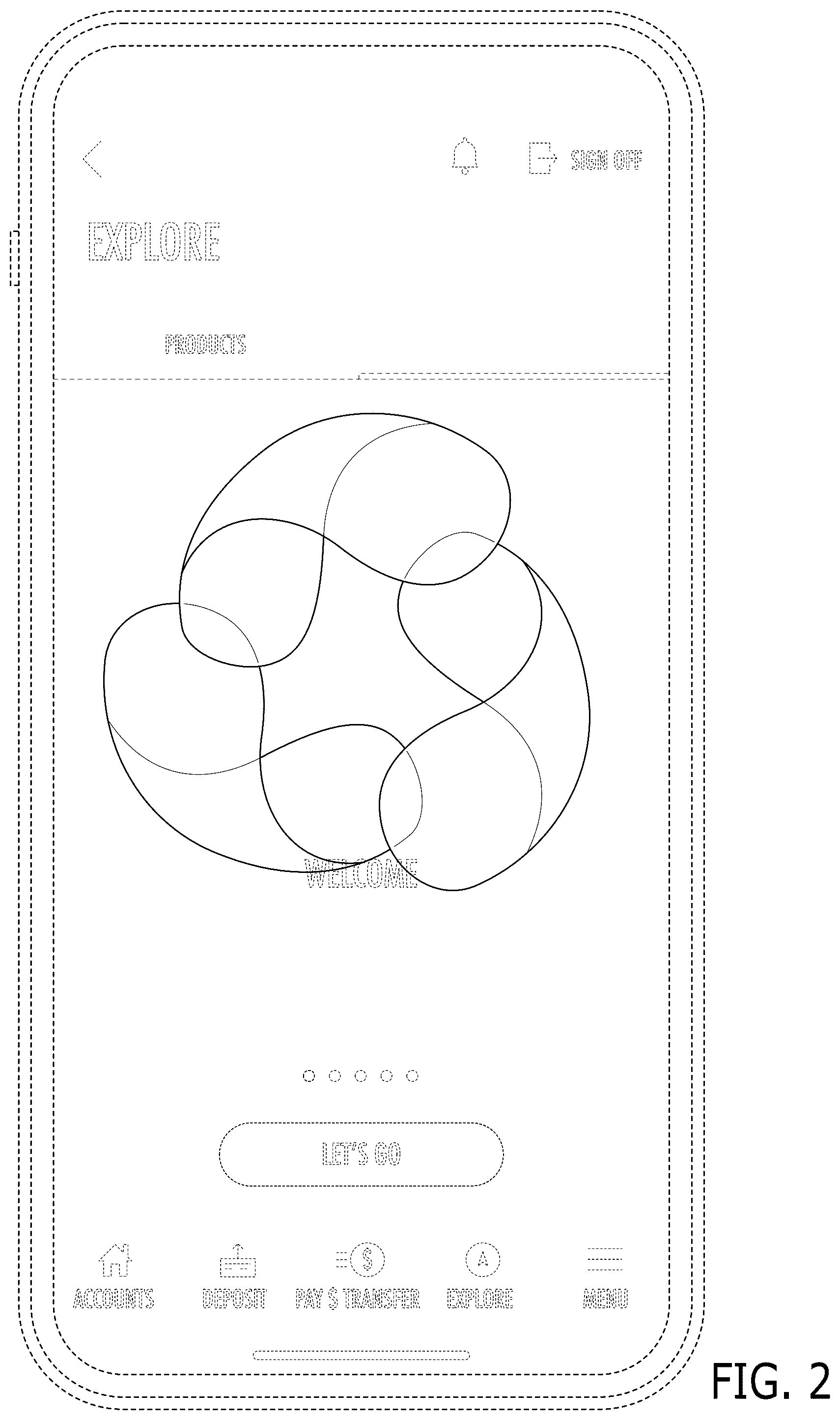Patent USD1076940 Figure 2 – Display screen or portion thereof with a transitional graphical user interface