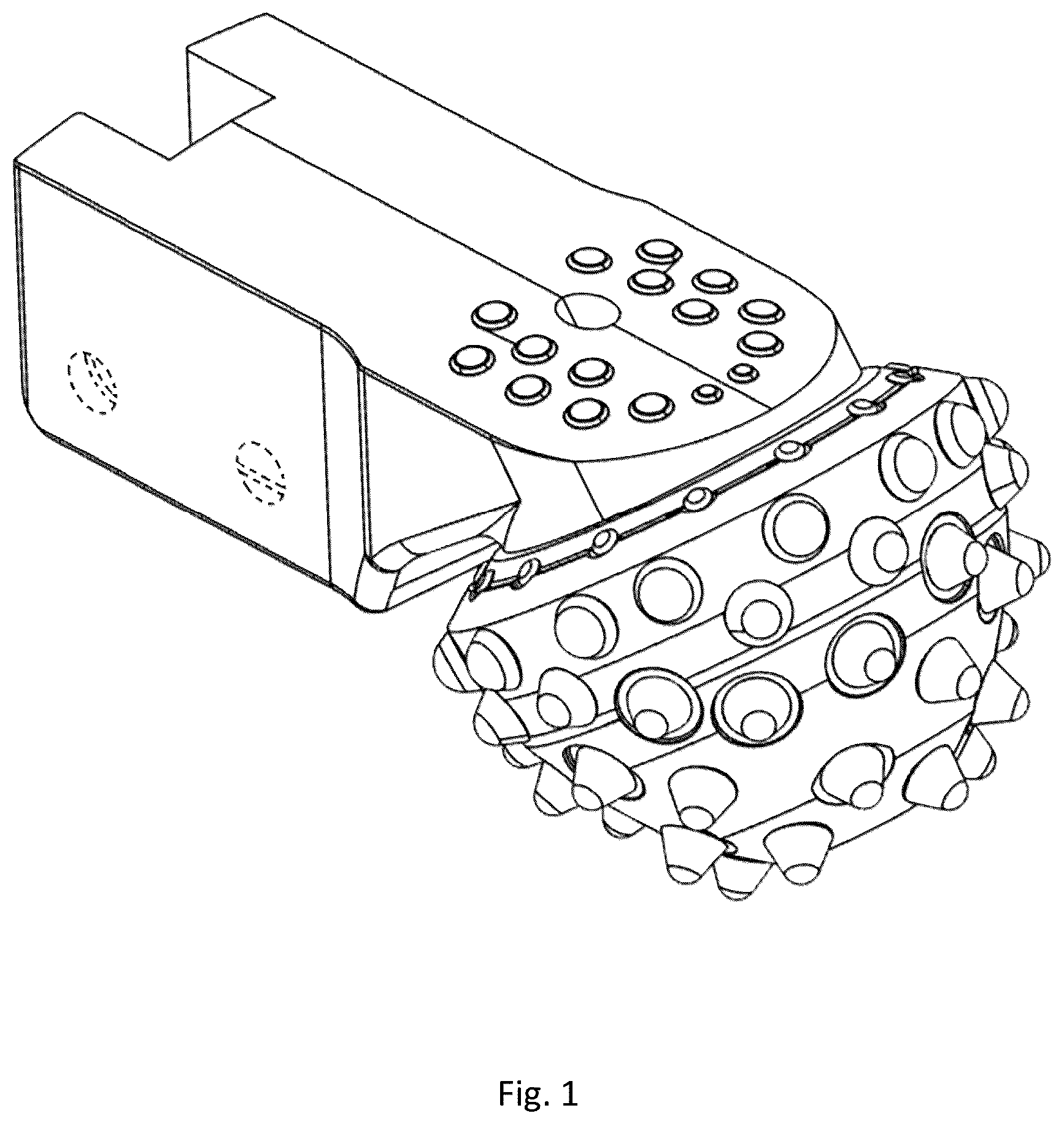 Patent USD1076990 Figure 1 – Rock roller arm for a reamer assembly