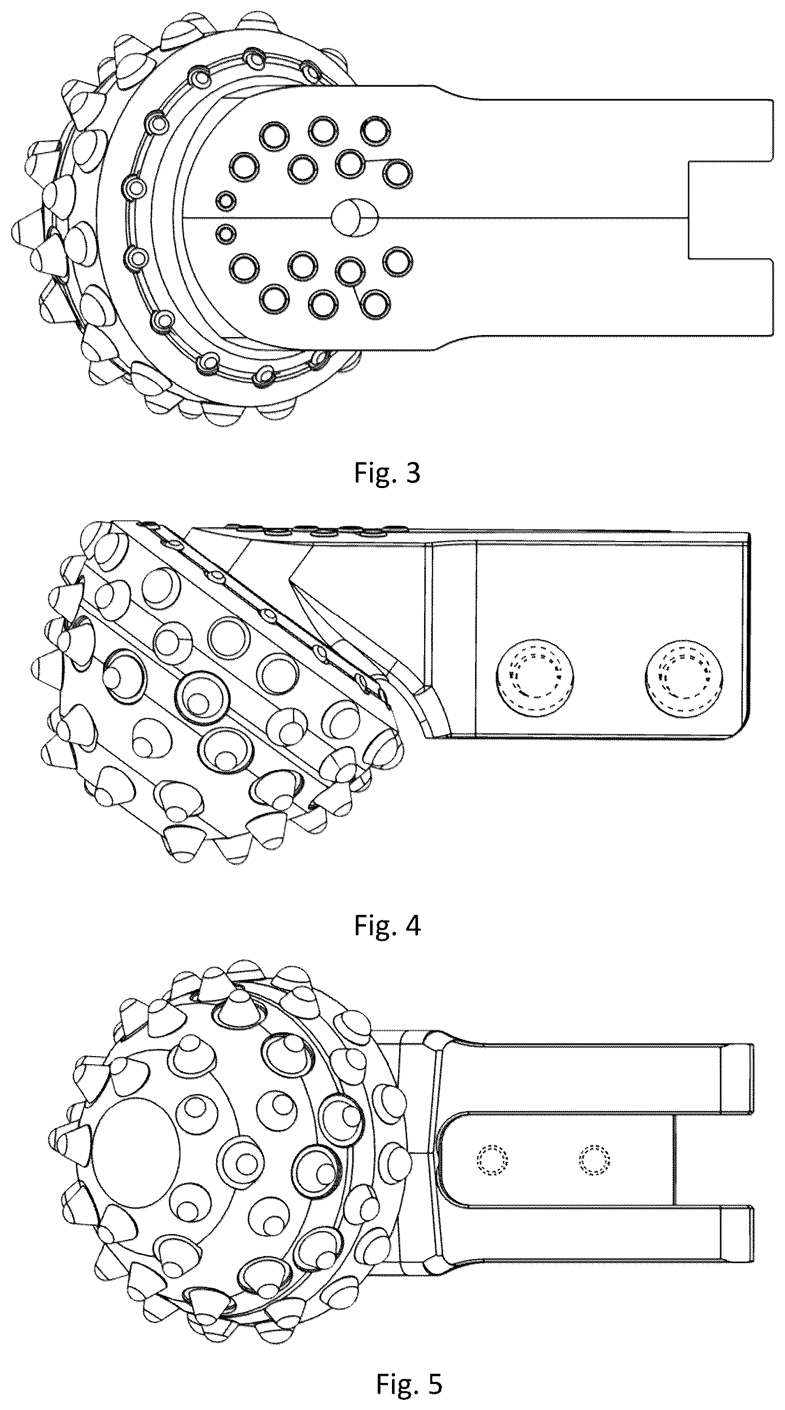 Patent USD1076990 Figure 3 – Rock roller arm for a reamer assembly