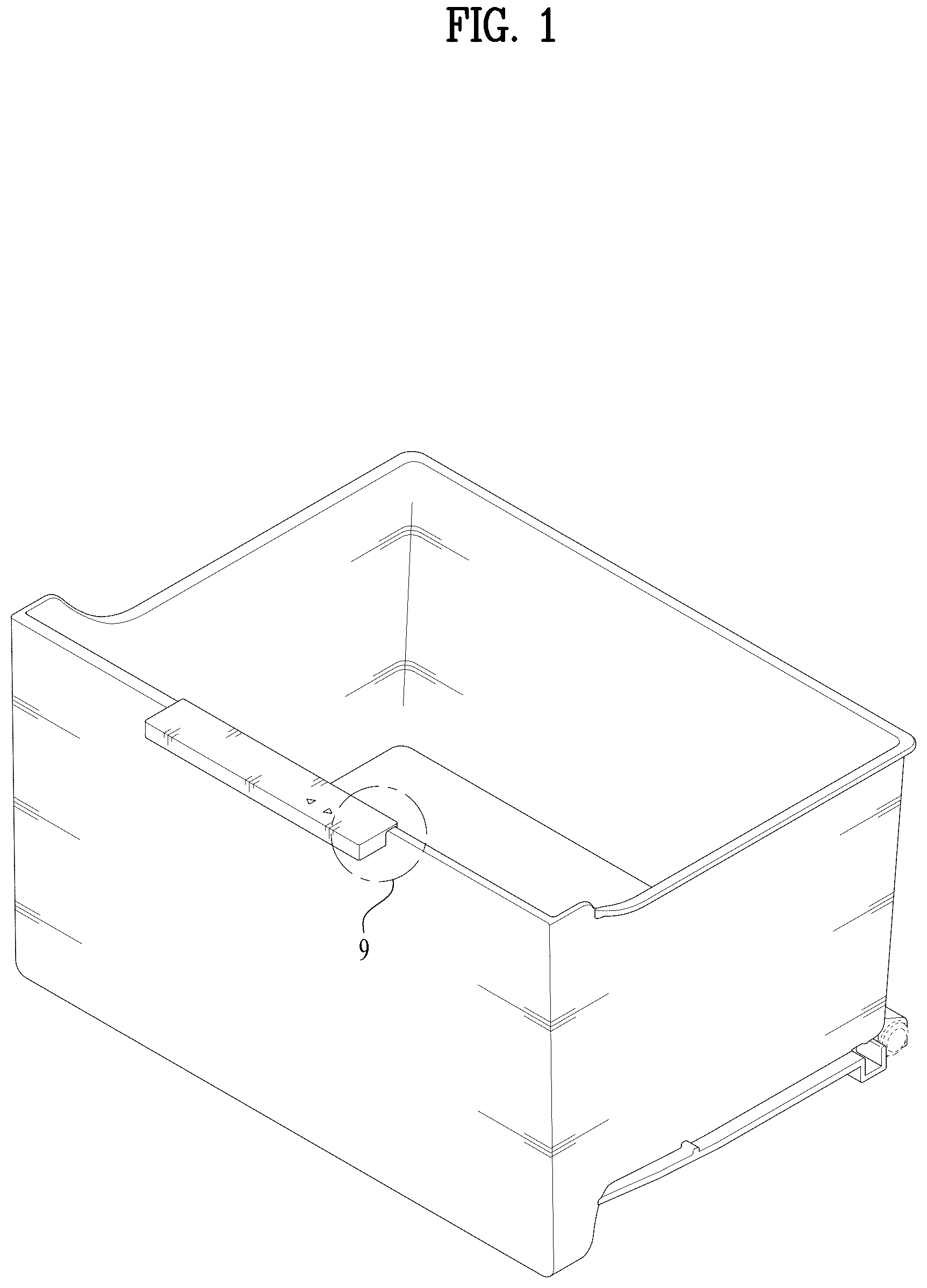 Patent USD1076998 Figure 1 – Drawer for refrigerator