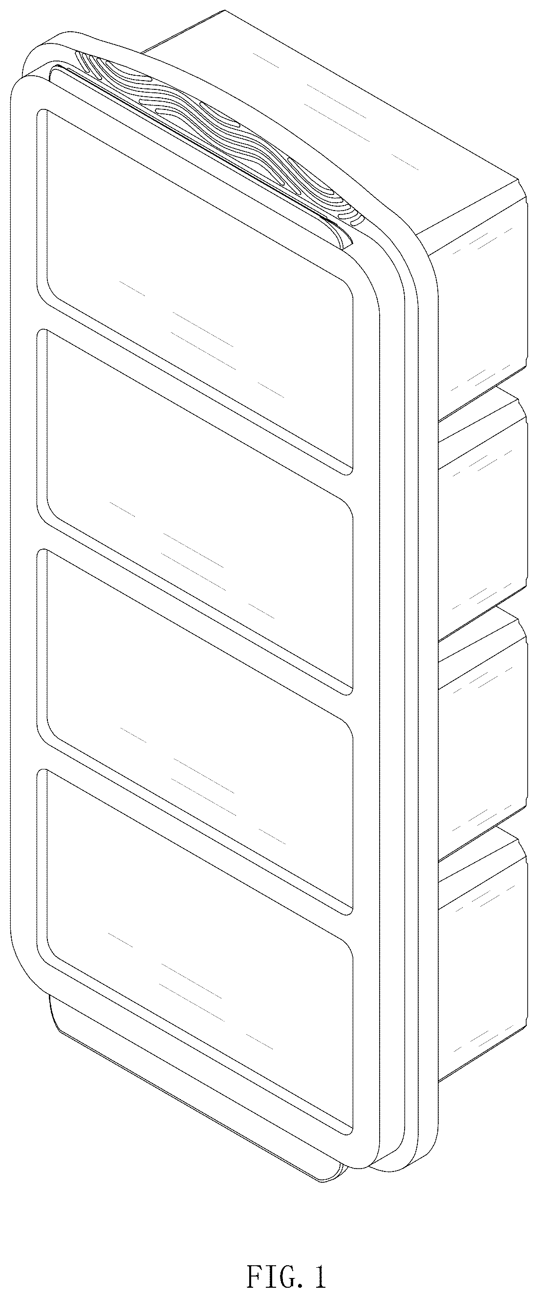 Patent USD1077001 Figure 1 – Ice cube tray