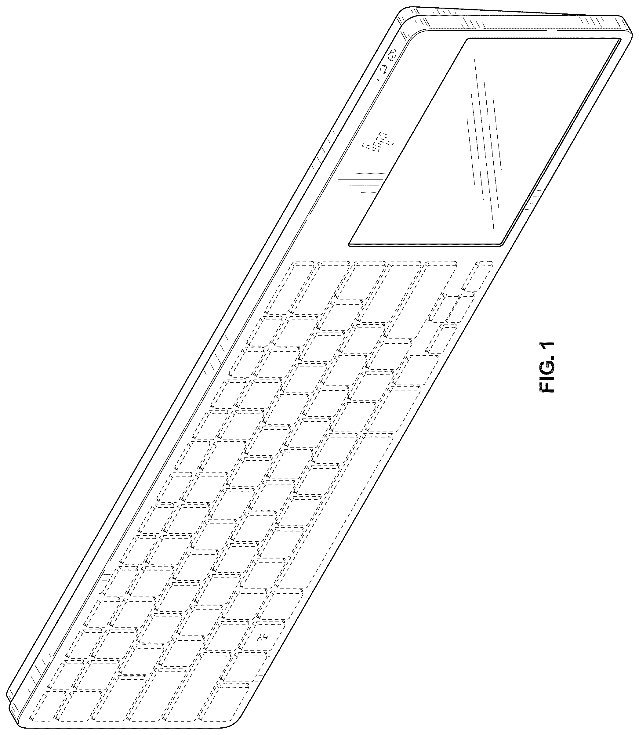 Patent USD1077041 Figure 1 – Keyboard including a touchpad