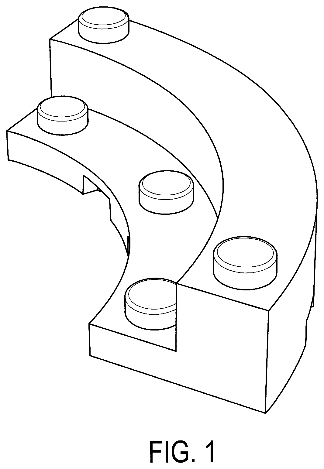 Patent USD1077073 Figure 1 – Arced toy brick