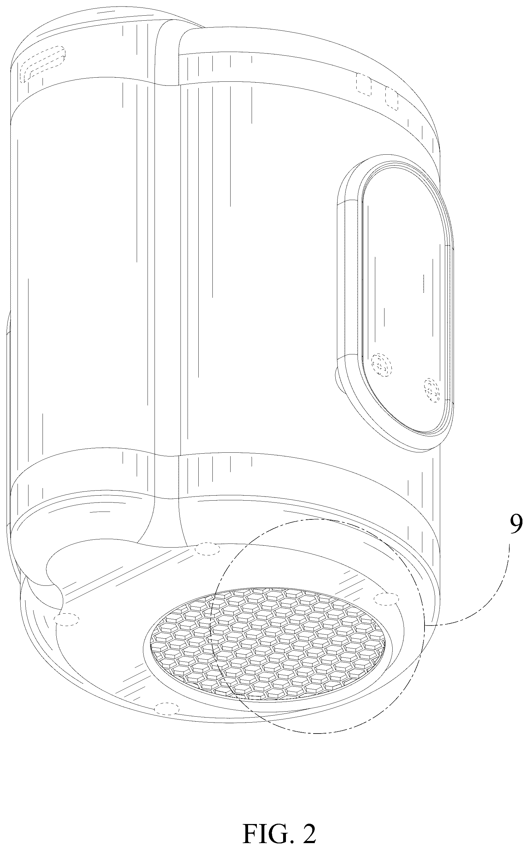 Patent USD1077183 Figure 2 – Waist-mounted fan