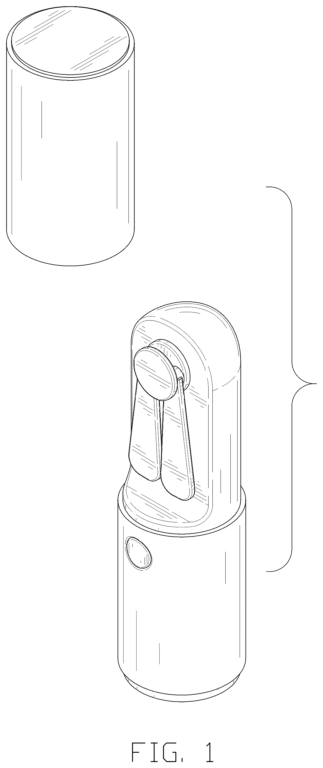 Patent USD1077186 Figure 1 – Handheld fan