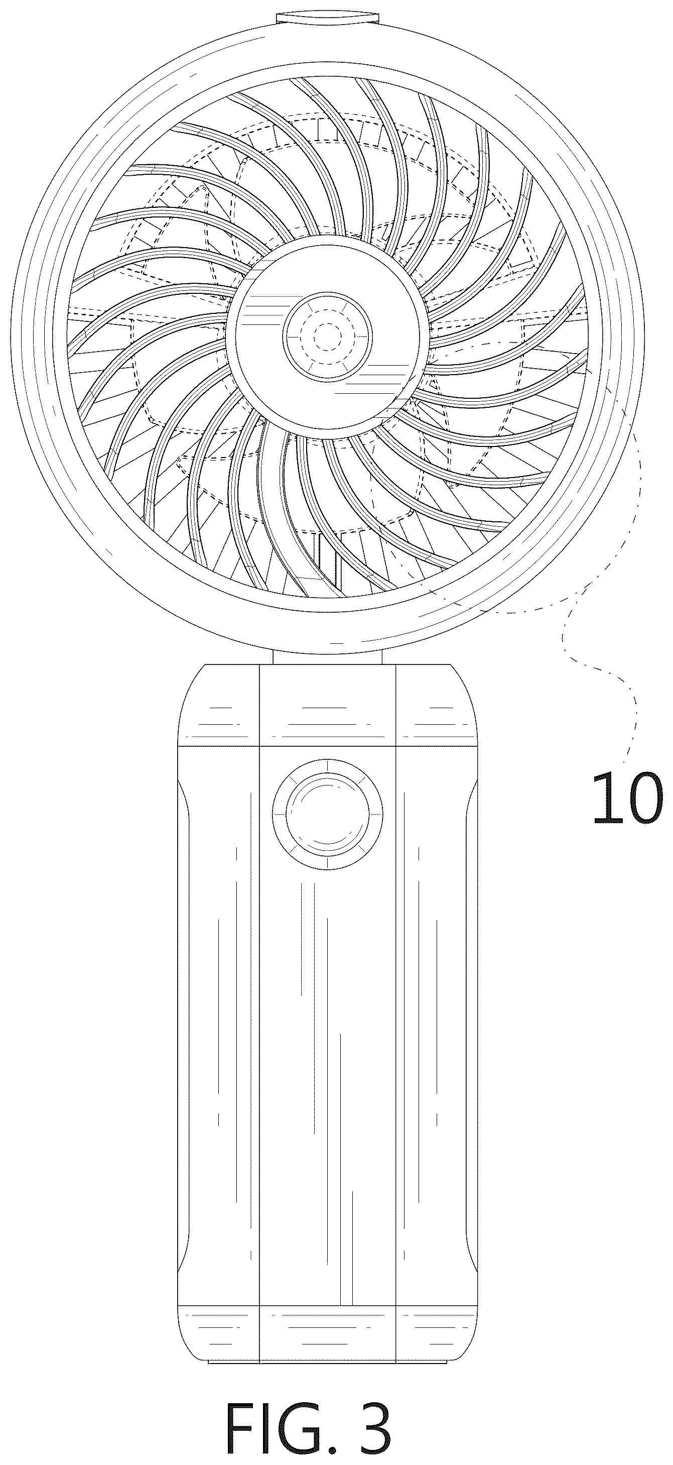 Patent USD1077189 Figure 3 – Handheld fan