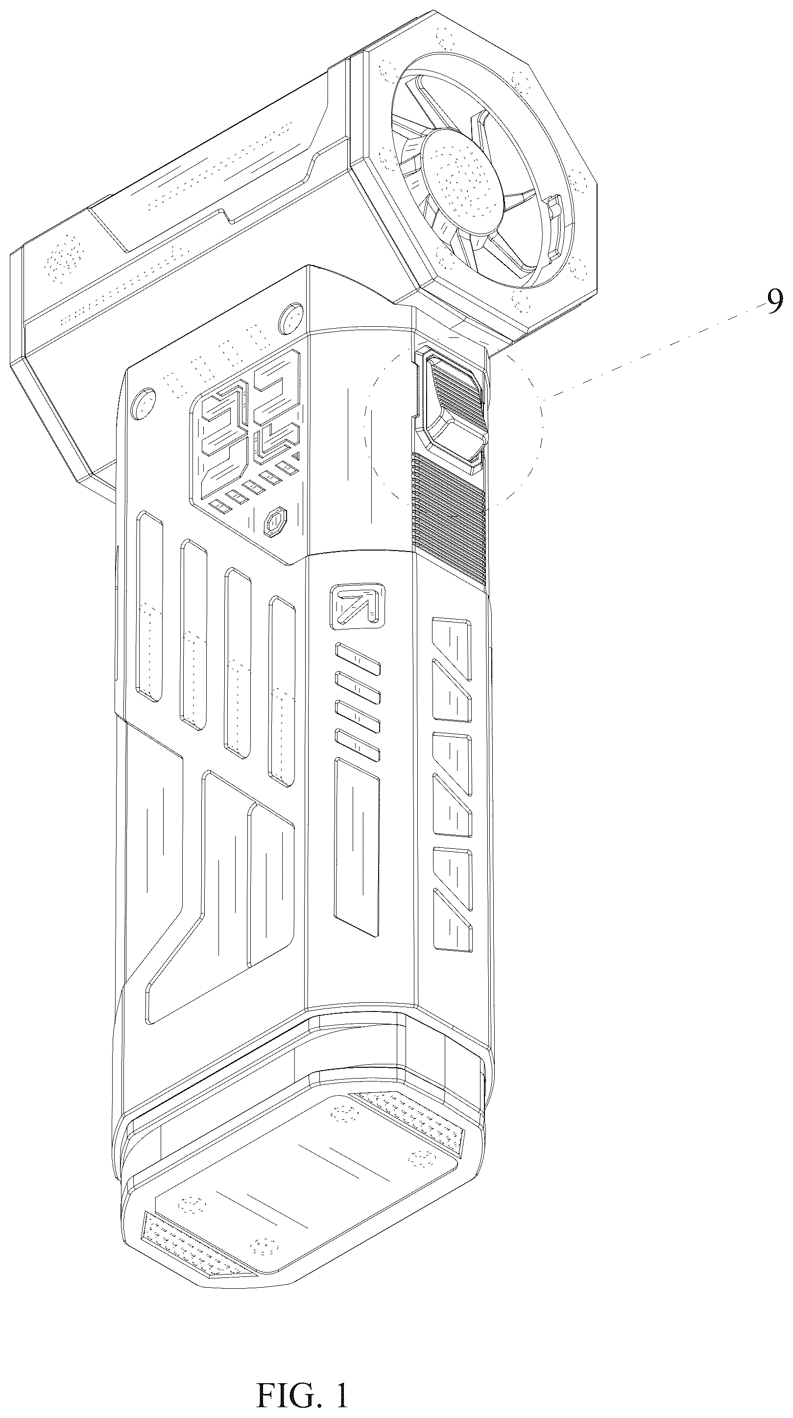 Patent USD1077195 Figure 1 – Handheld fan