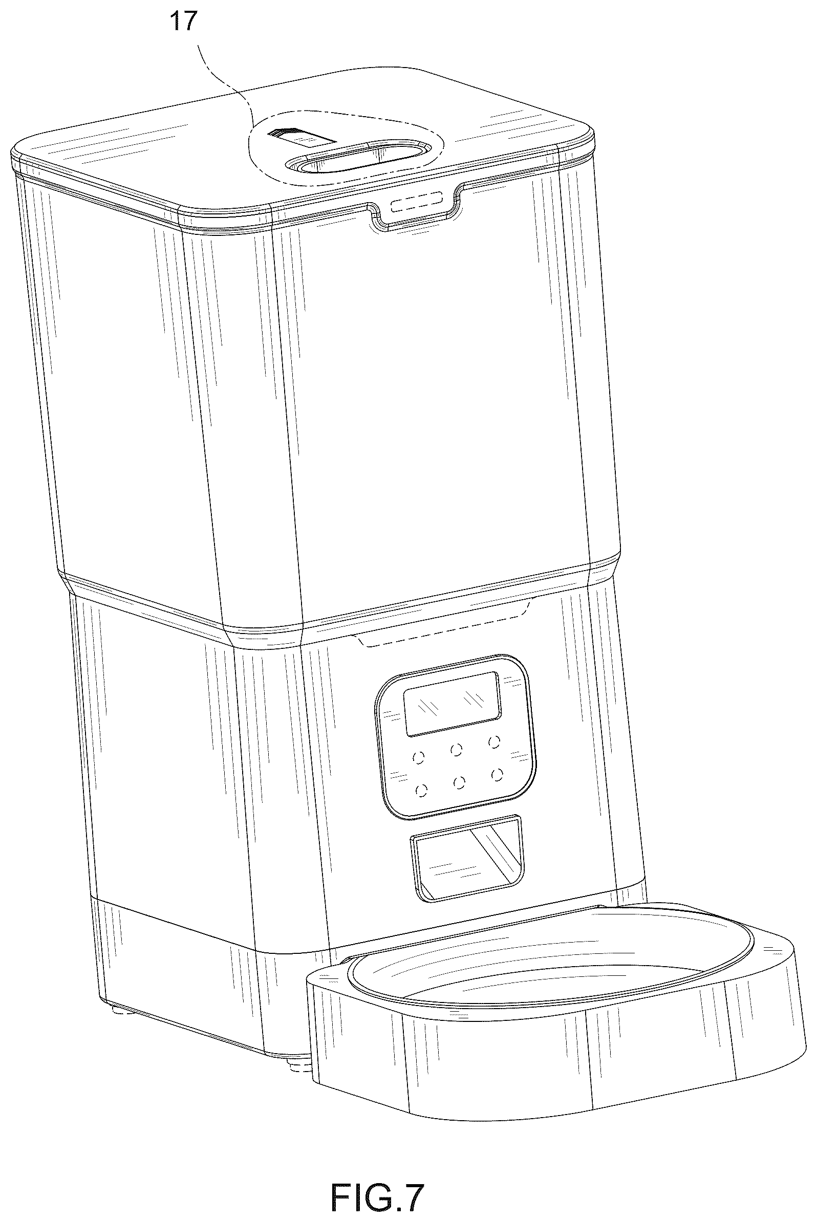 Patent USD1077367 Figure 7 – Feeding device for pets