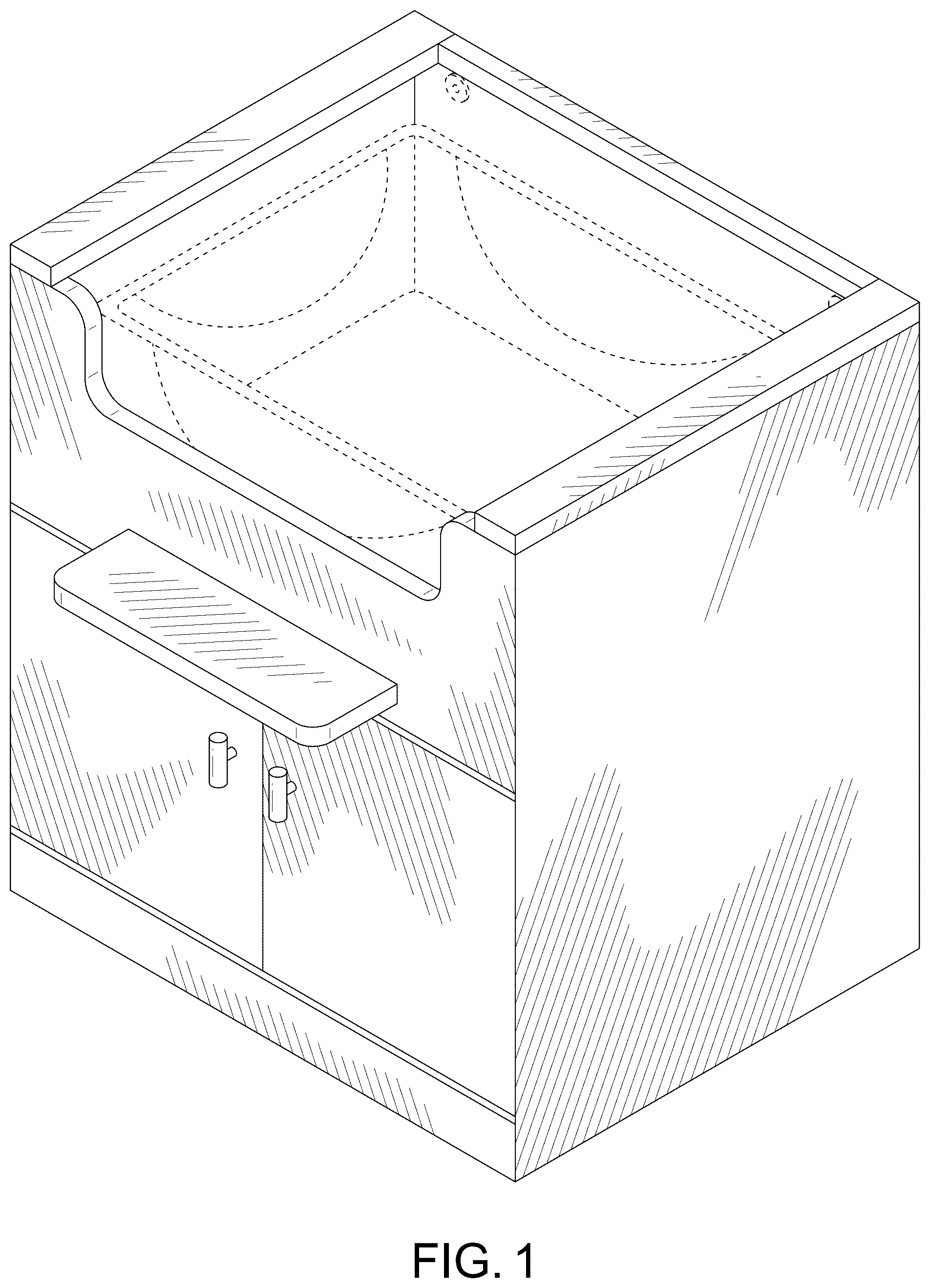 Patent USD1077377 Figure 1 – Raised litter box storage system