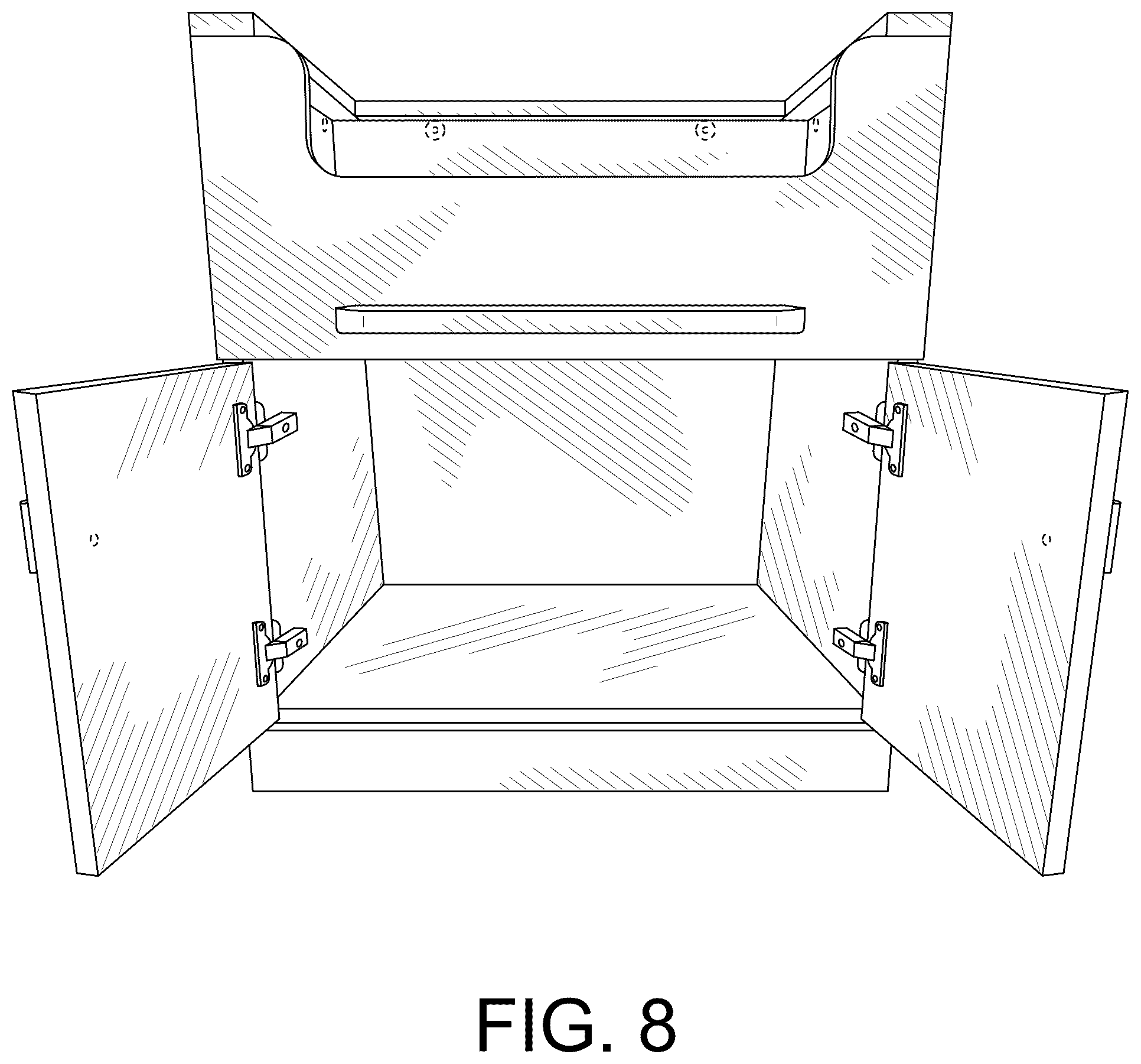 Patent USD1077377 Figure 8 – Raised litter box storage system