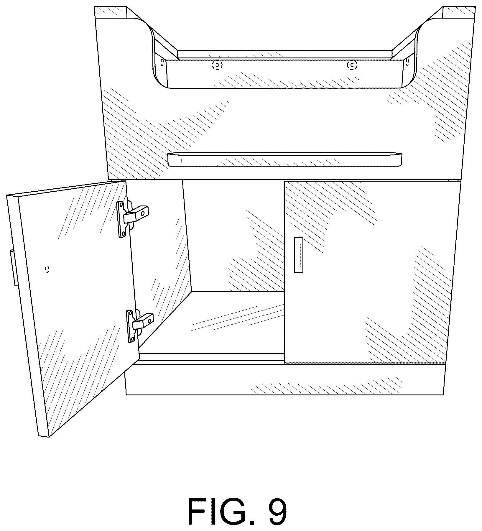 Patent USD1077377 Figure 9 – Raised litter box storage system