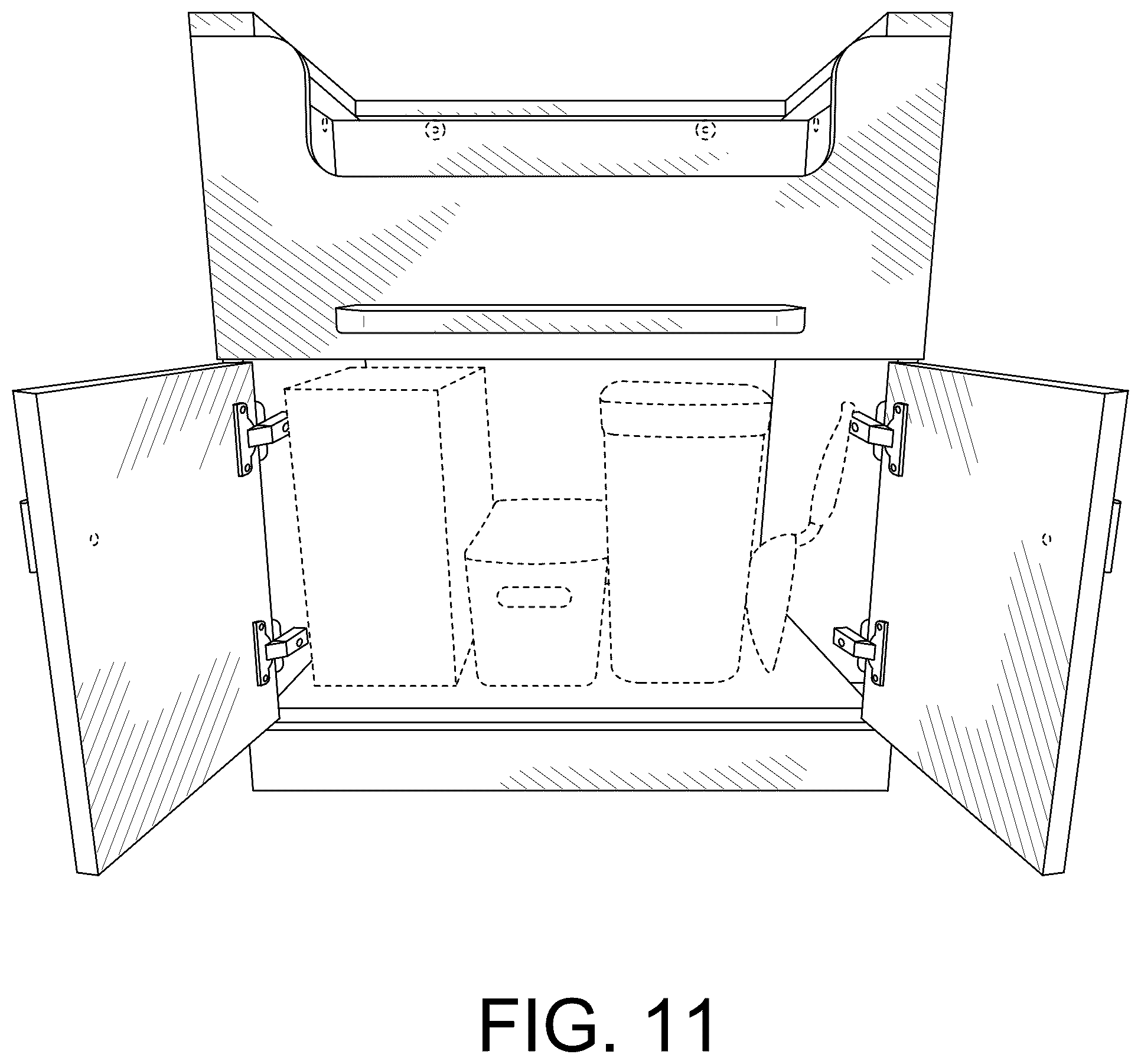 Patent USD1077377 Figure 11 – Raised litter box storage system