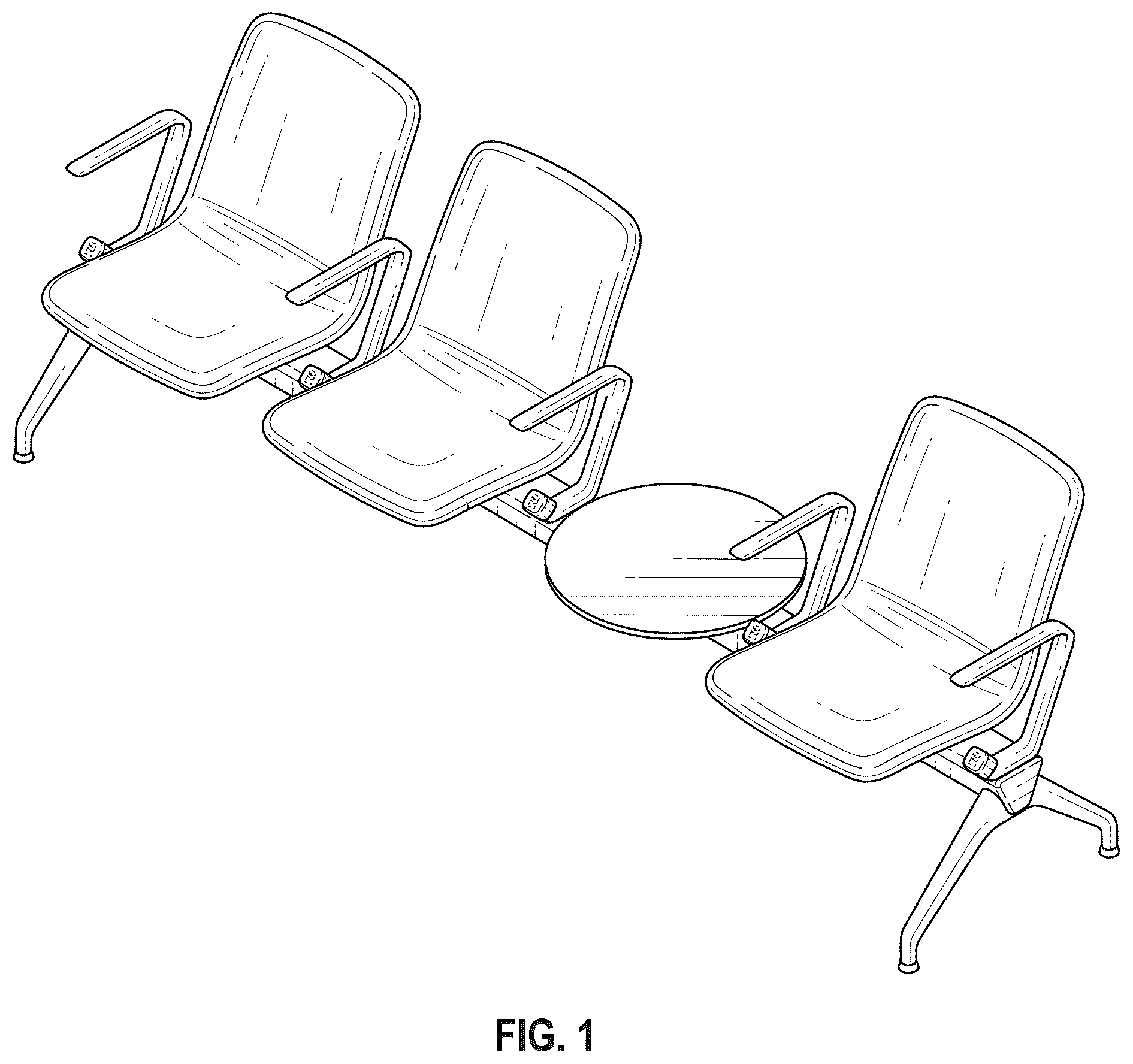 Patent USD1077490 Figure 1 – Combined multiple seating and table unit