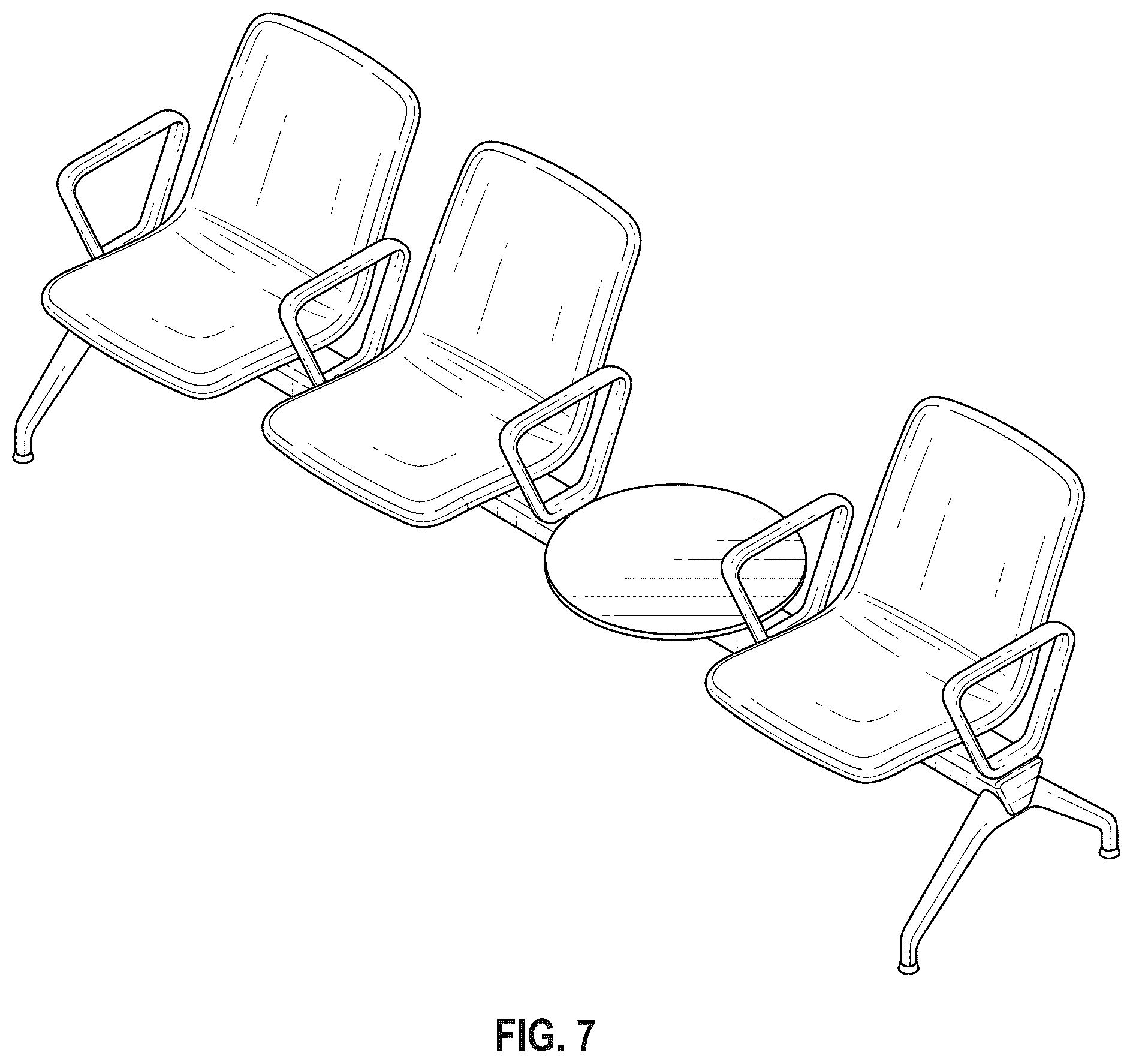 Patent USD1077490 Figure 5 – Combined multiple seating and table unit